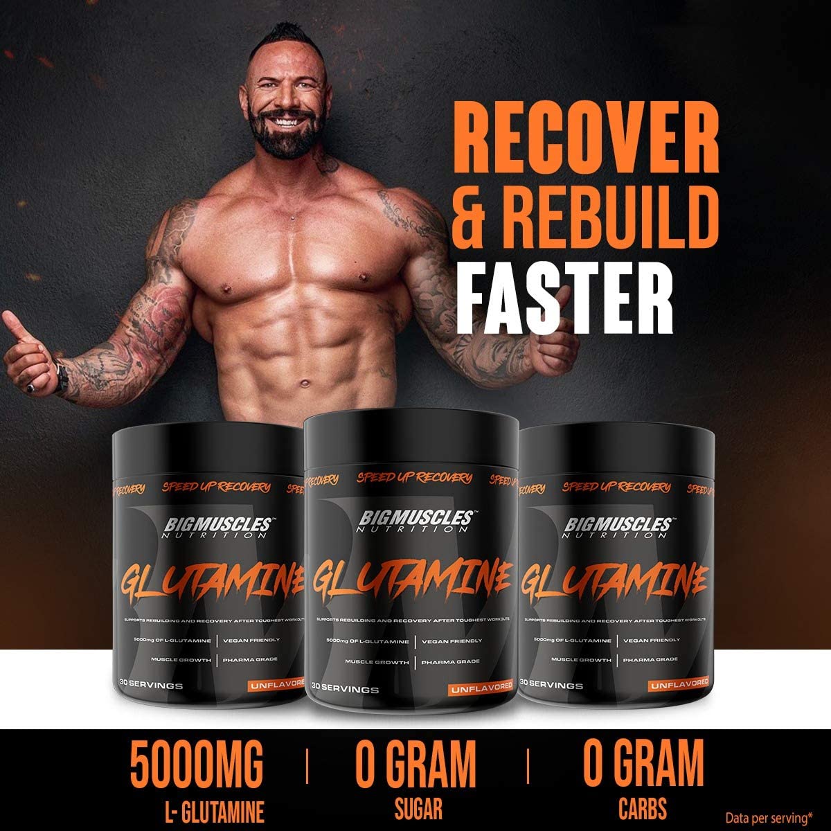 Bigmuscles Nutrition Glutamine Powder |150 Grams | 30 Servings