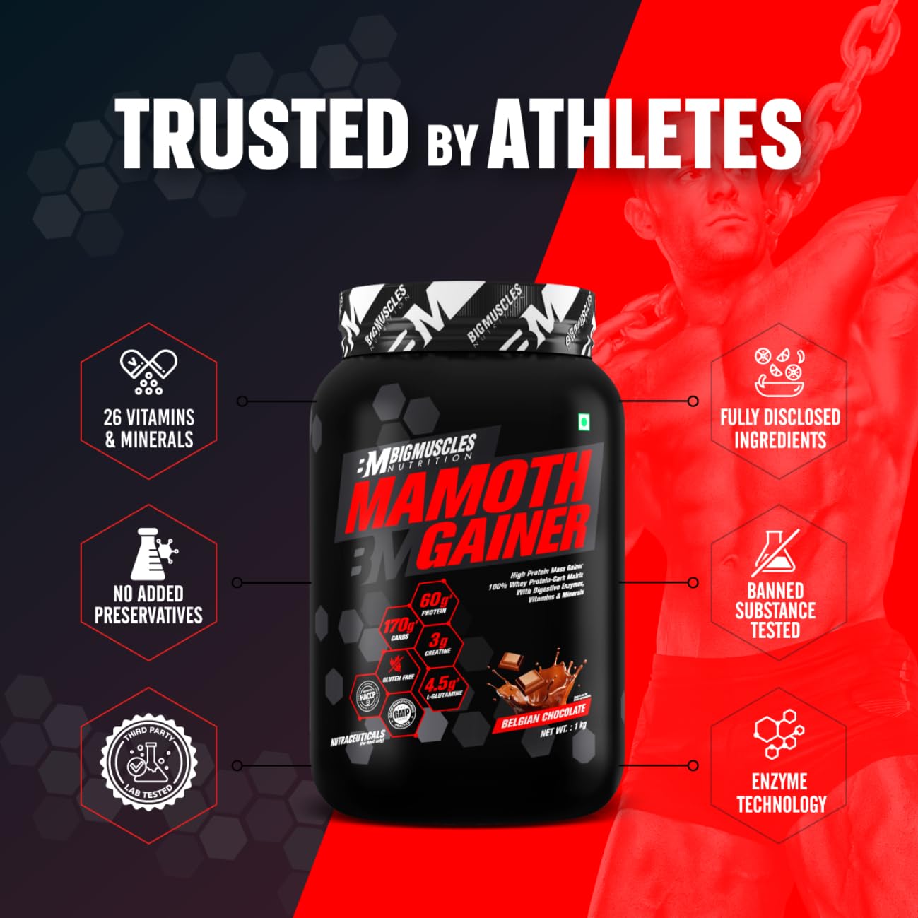 Bigmuscles Nutrition Mamoth Gainer Powder | High Protein Muscle Mass & Weight Gainer | With Vitamins & Minerals, Creatine & Digestive Enzymes
