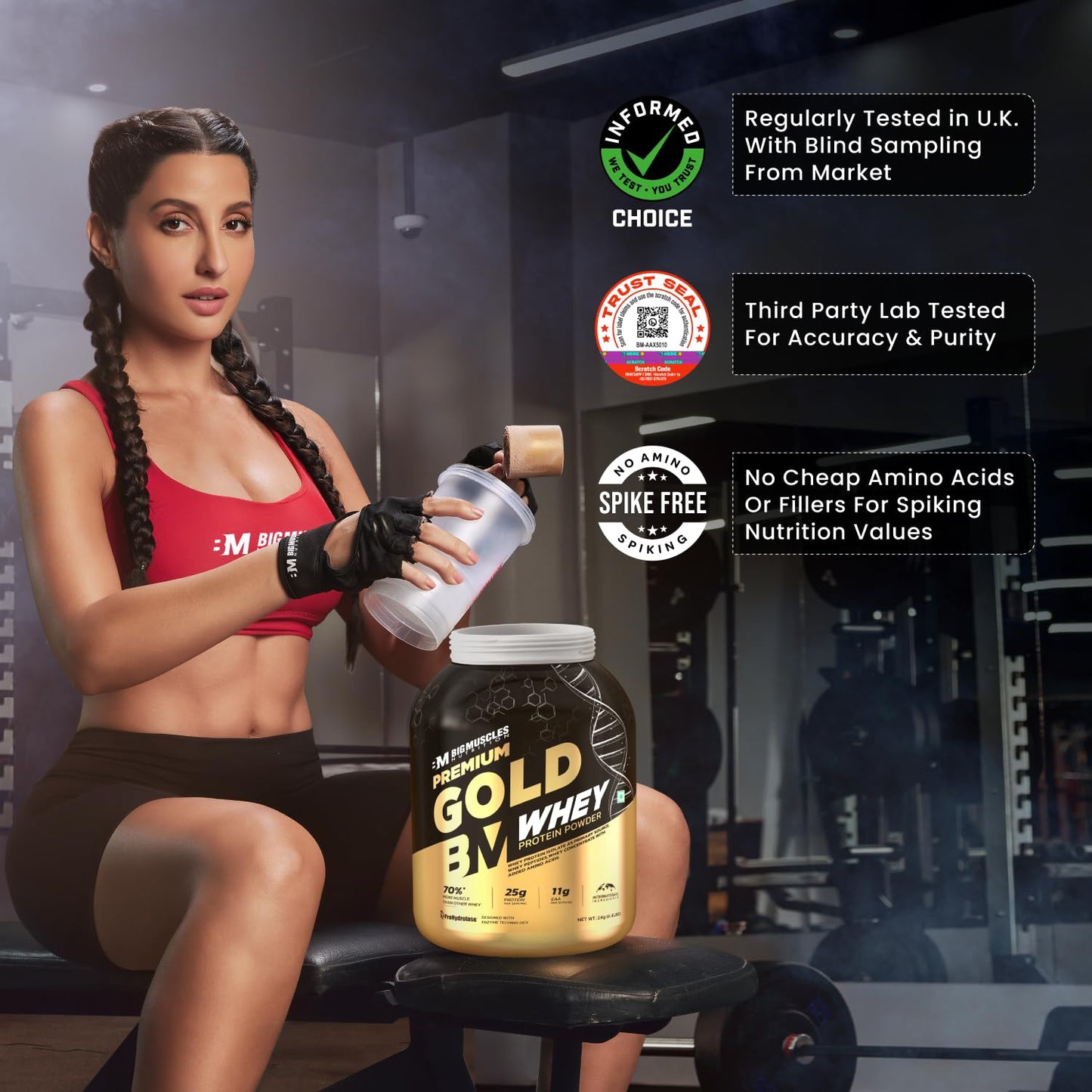 Bigmuscles Nutrition Premium Gold Whey | Informed Choice UK Certified | Isolate Whey Protein Blend | 25g Protein | 11g EAA | ProHydrolase Enzyme Technology