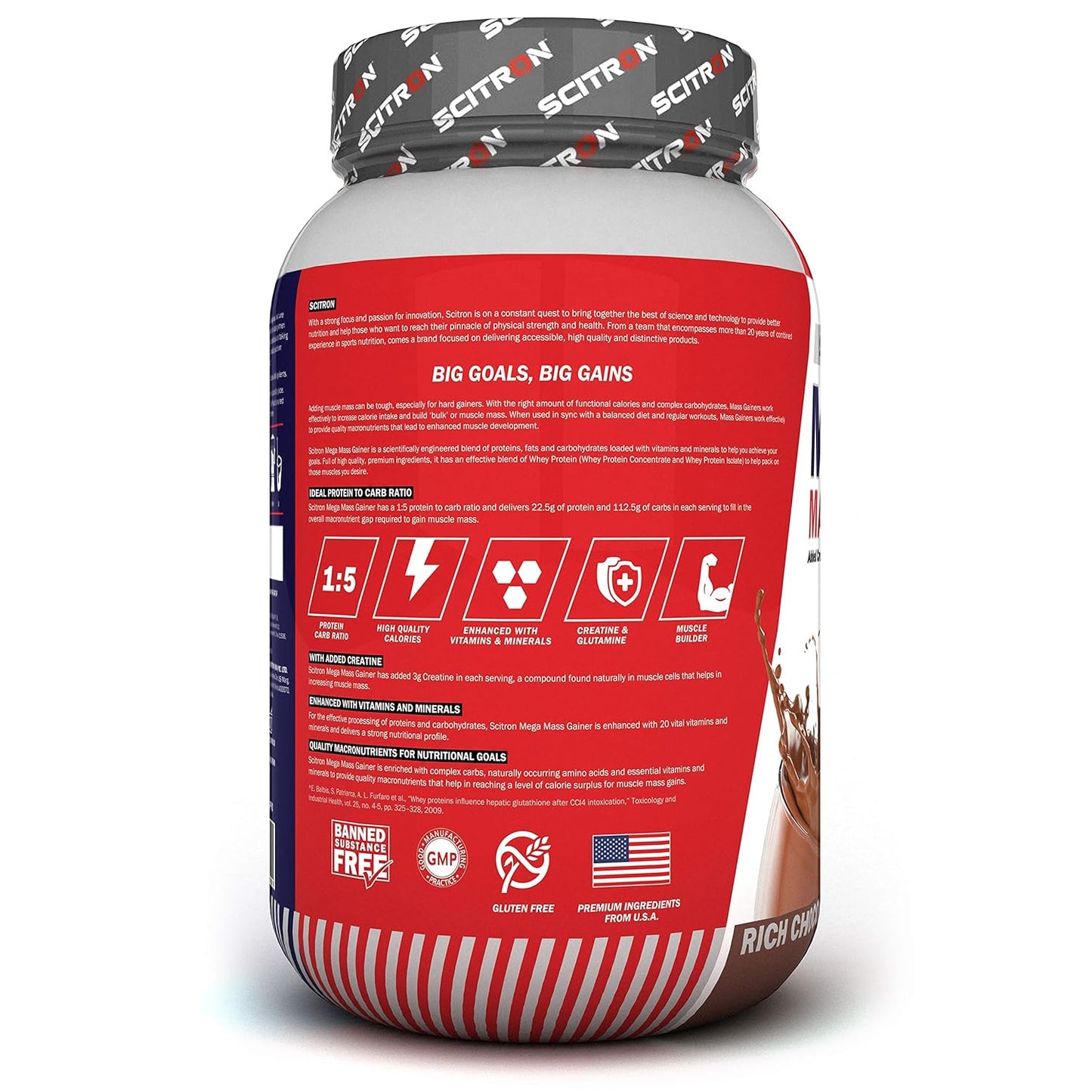 Scitron Mega Mass Gainer  | 3g Creatine | 112.5g Carbs| 22.5g Protein in every 4 Scoops