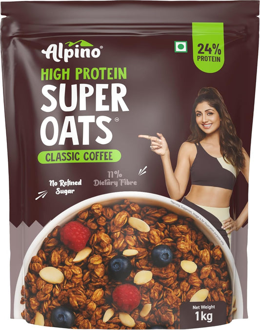 ALPINO 22% High Protein Super Oats | Rolled Oats| Natural Peanut Butter| Cocoa Powder| Nuts & Seeds | 22g Protein |Source of Dietary Fibre & Healthy Fats| No Added Sugar & Salt