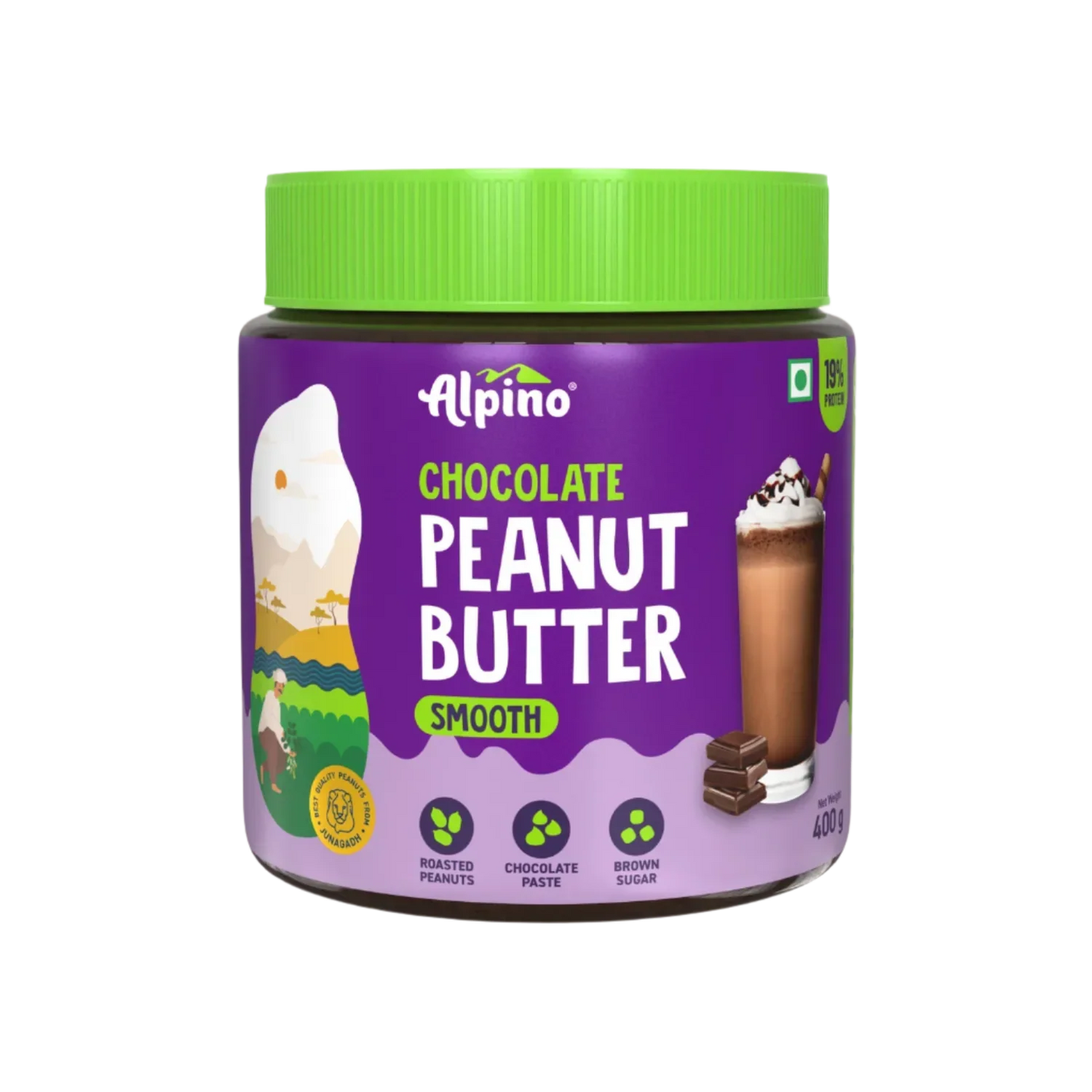 ALPINO Chocolate Peanut Butter| Roasted Peanuts| Chocolate Paste & Brown Sugar |26% Protein |Source of Healthy Fats