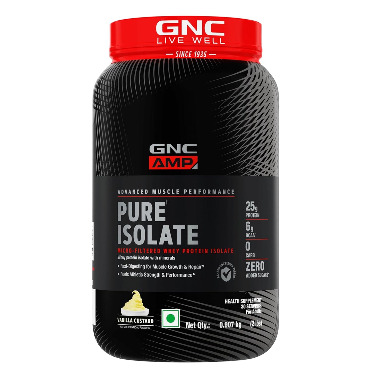 GNC Amp Pure Isolate Zero Carb | Boosts Athletic Performance Builds Lean Muscles | Speeds Up Recovery | Digezyme For Easy Digestion | 25G Protein | 6G Bcaa