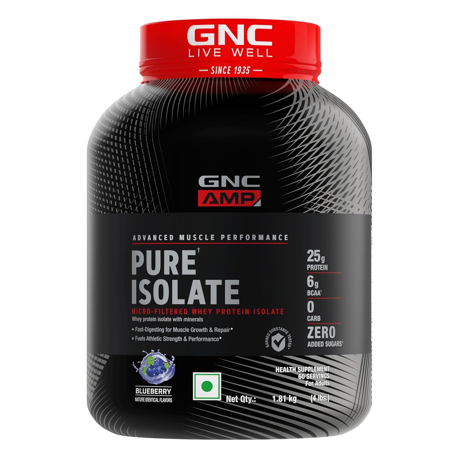 GNC Amp Pure Isolate Zero Carb | Boosts Athletic Performance Builds Lean Muscles | Speeds Up Recovery | Digezyme For Easy Digestion | 25G Protein | 6G Bcaa