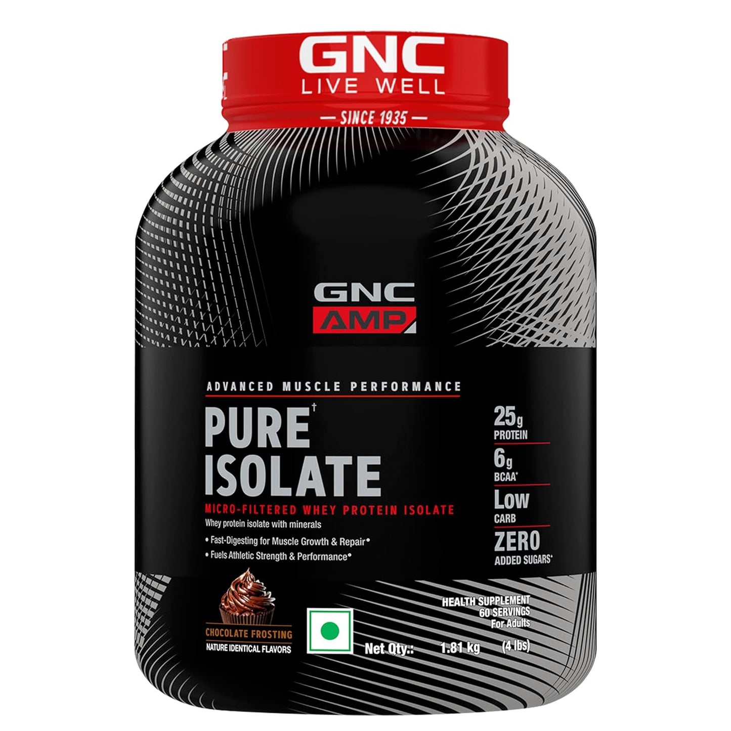 GNC Amp Pure Isolate Zero Carb | Boosts Athletic Performance Builds Lean Muscles | Speeds Up Recovery | Digezyme For Easy Digestion | 25G Protein | 6G Bcaa