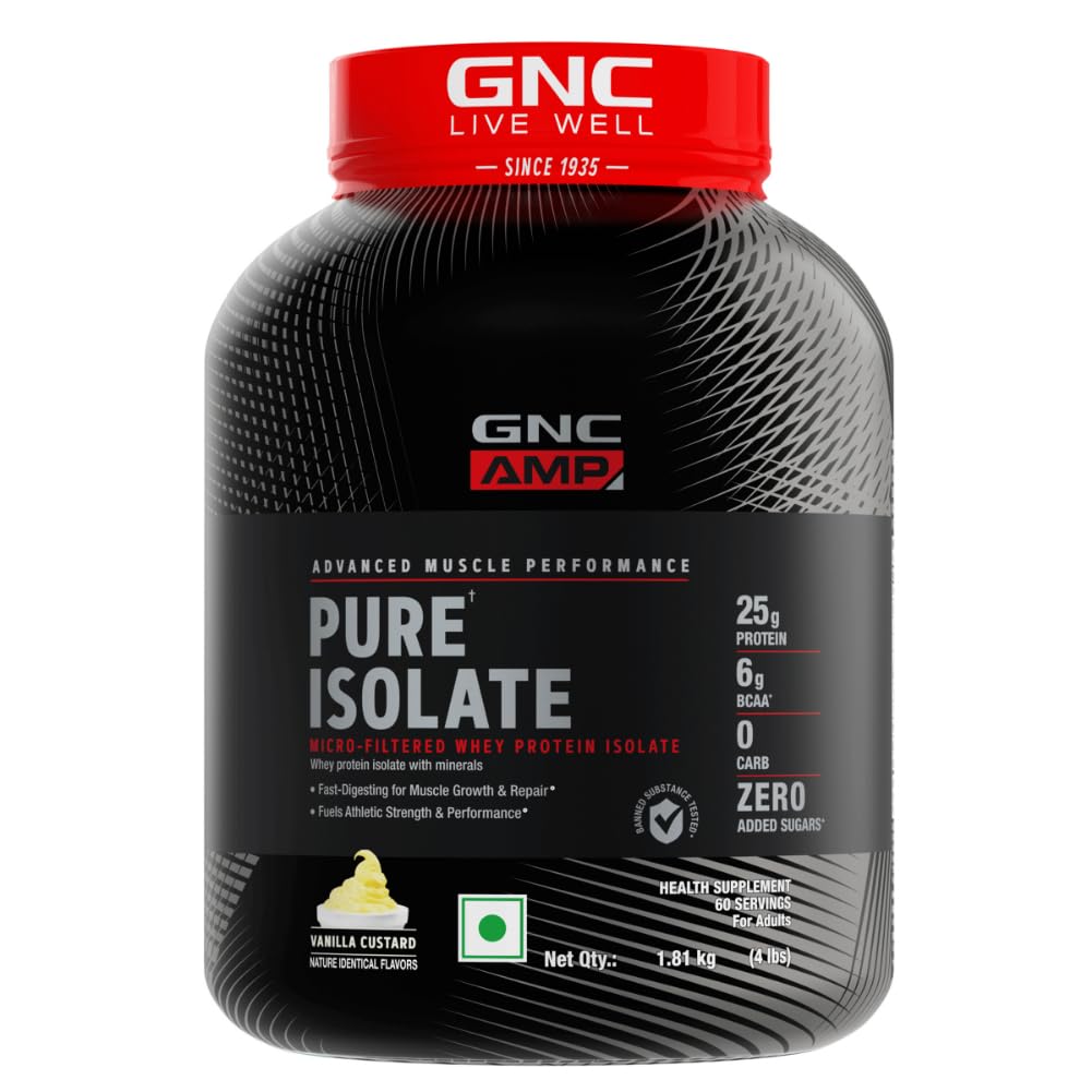GNC Amp Pure Isolate Zero Carb | Boosts Athletic Performance Builds Lean Muscles | Speeds Up Recovery | Digezyme For Easy Digestion | 25G Protein | 6G Bcaa