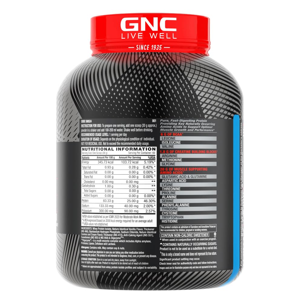 GNC Amp Pure Isolate Zero Carb | Boosts Athletic Performance Builds Lean Muscles | Speeds Up Recovery | Digezyme For Easy Digestion | 25G Protein | 6G Bcaa