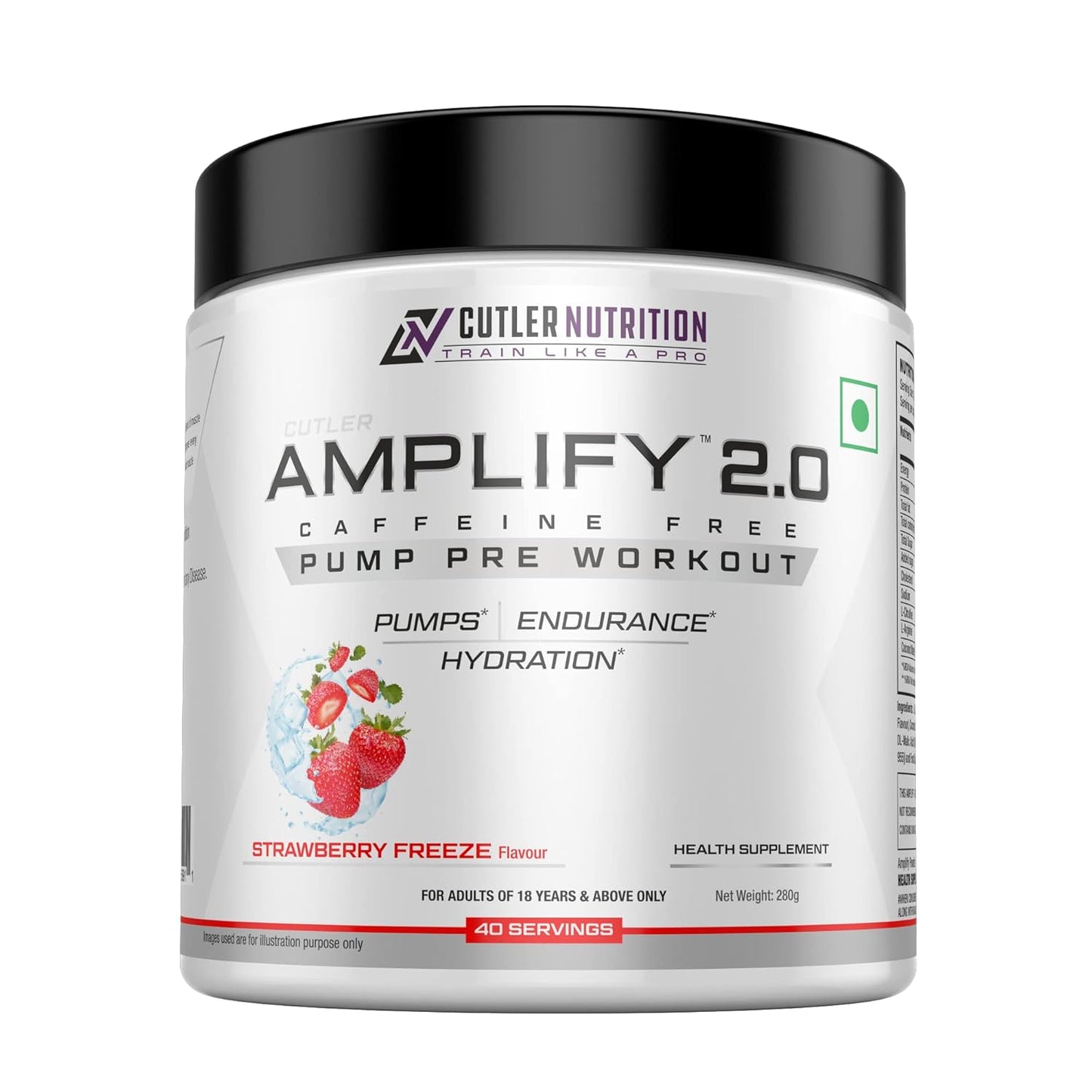 Cutler Nutrition Amplify - Caffeine Free Pre Workout for Men and Women | Stimulant Free| Arginine | Coconut Water and L-Citrulline | 40 servings | 280g