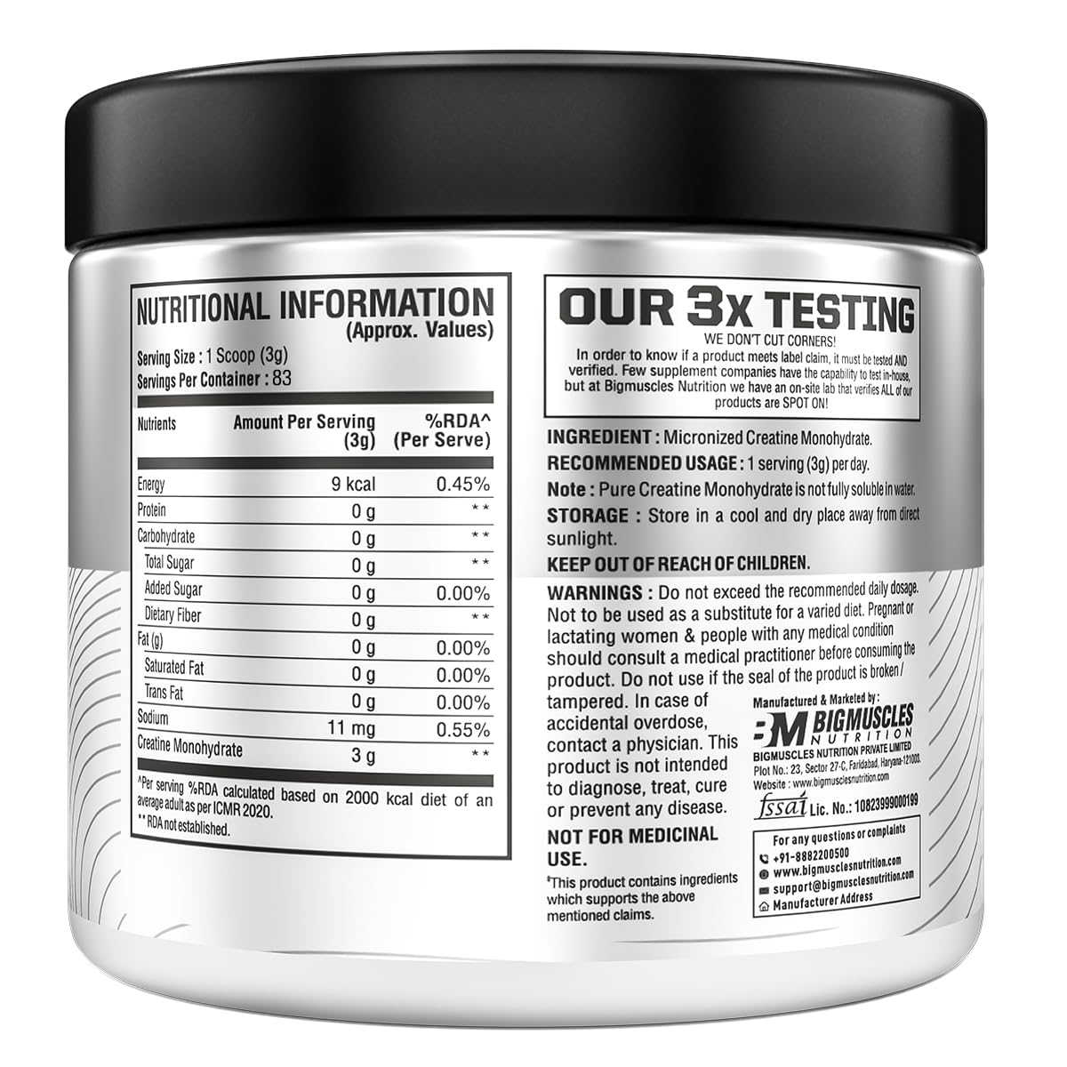 Bigmuscles Nutrition Creatine Monohydrate| Micronised Creatine Powder For Enhanced Muscle Strength With Rapid Absorption | Benchmark Series