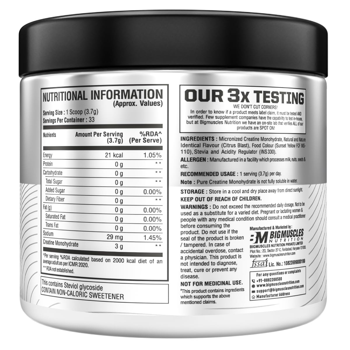 Bigmuscles Nutrition Creatine Monohydrate| Micronised Creatine Powder For Enhanced Muscle Strength With Rapid Absorption | Benchmark Series