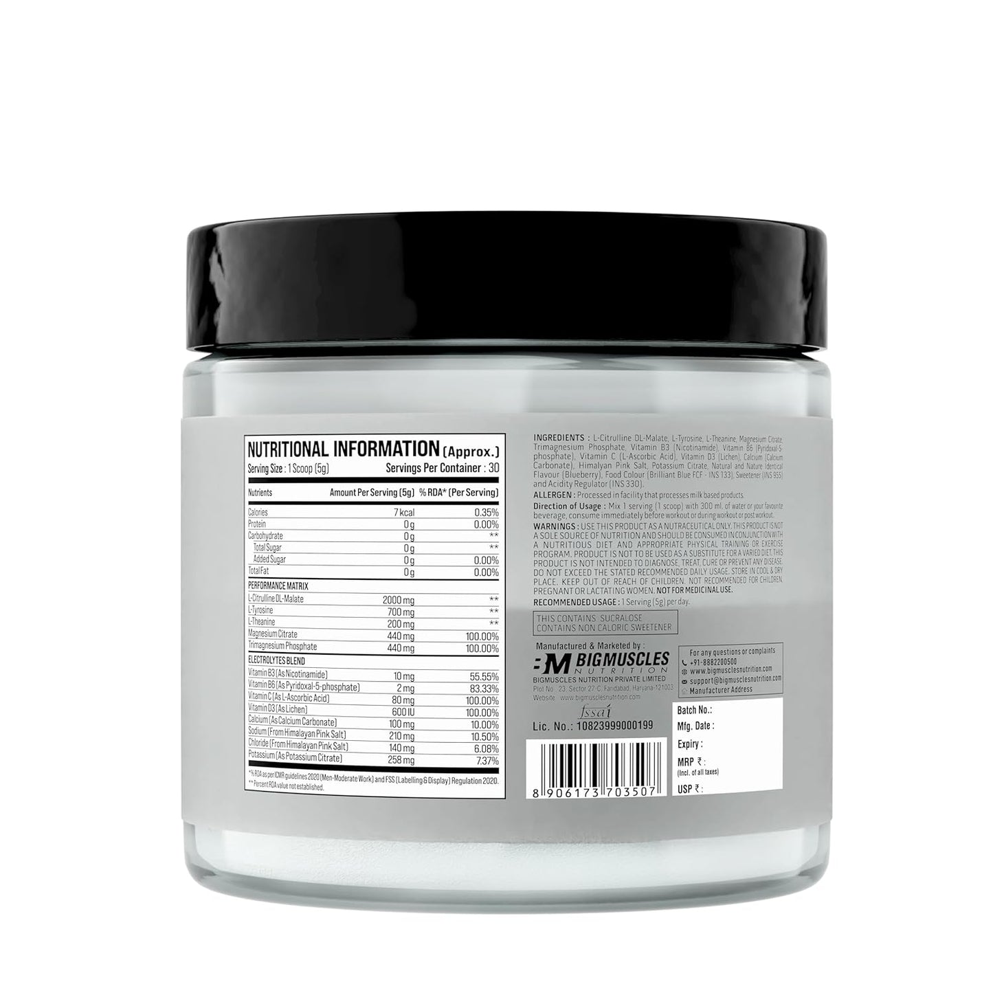 Bigmuscles Nutrition Citrulline + Peptides| L-Citrulline Powder with Superior Grade Magnesium| Electrolytes| Tyrosine & Vitamin D3
