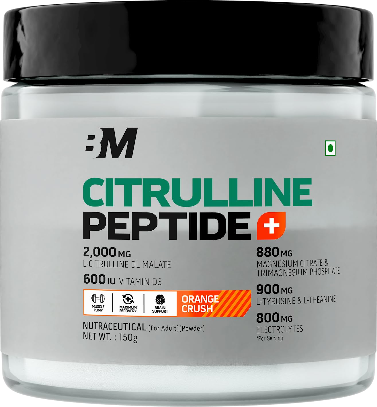 Bigmuscles Nutrition Citrulline + Peptides| L-Citrulline Powder with Superior Grade Magnesium| Electrolytes| Tyrosine & Vitamin D3