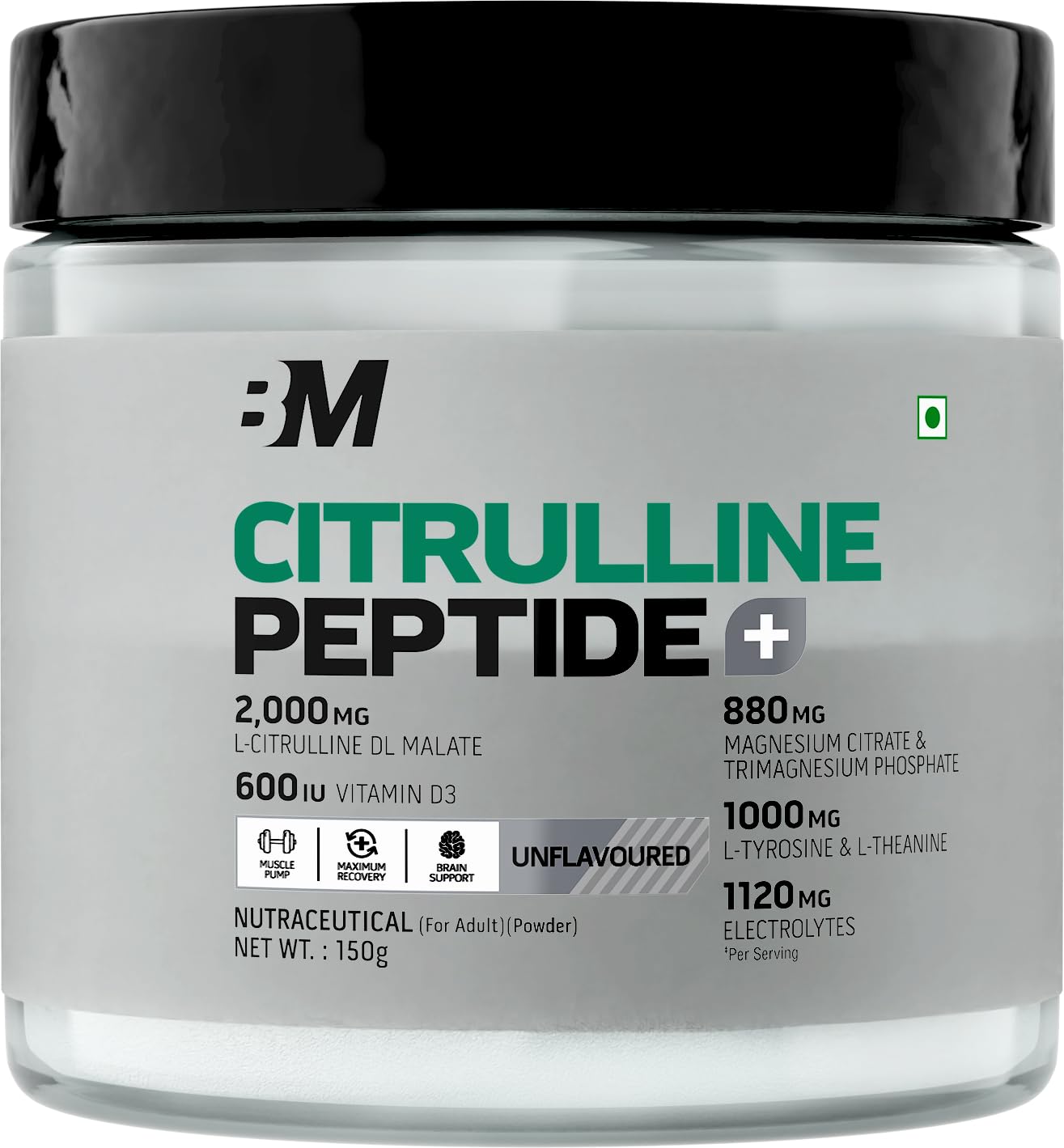 Bigmuscles Nutrition Citrulline + Peptides| L-Citrulline Powder with Superior Grade Magnesium| Electrolytes| Tyrosine & Vitamin D3