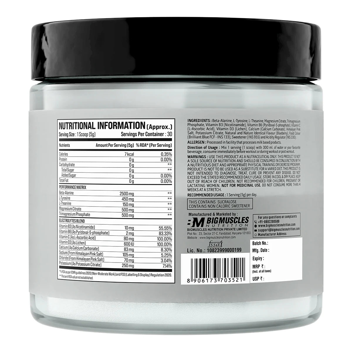 Bigmuscles Nutrition Beta-Alanine + Peptides | Beta Alanine Powder with Superior Grade Magnesium| Electrolytes| Tyrosine & Vitamin D3