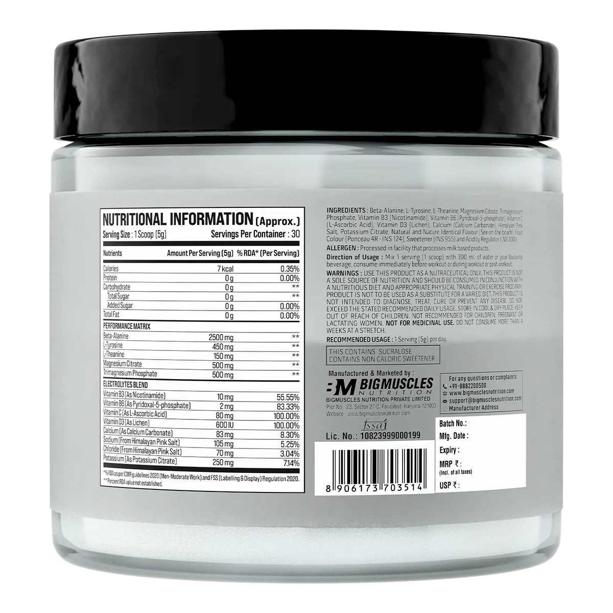 Bigmuscles Nutrition Beta-Alanine + Peptides | Beta Alanine Powder with Superior Grade Magnesium| Electrolytes| Tyrosine & Vitamin D3