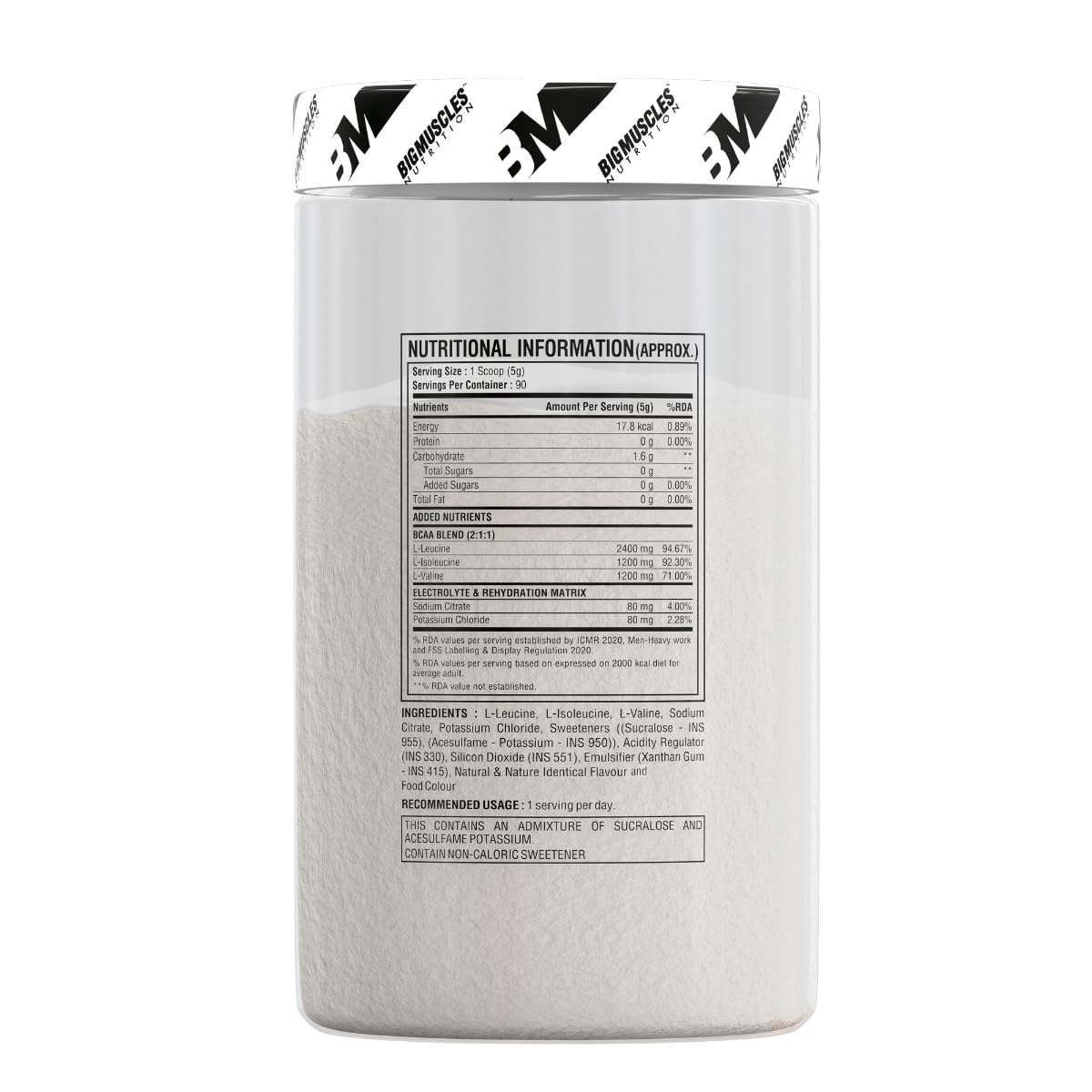 Bigmuscles Nutrition Real BCAA with Electrolytes | BCAA Powder in 2:1:1 Optimal Ratio | Powerful Intra Workout for Muscle Recovery & Endurance
