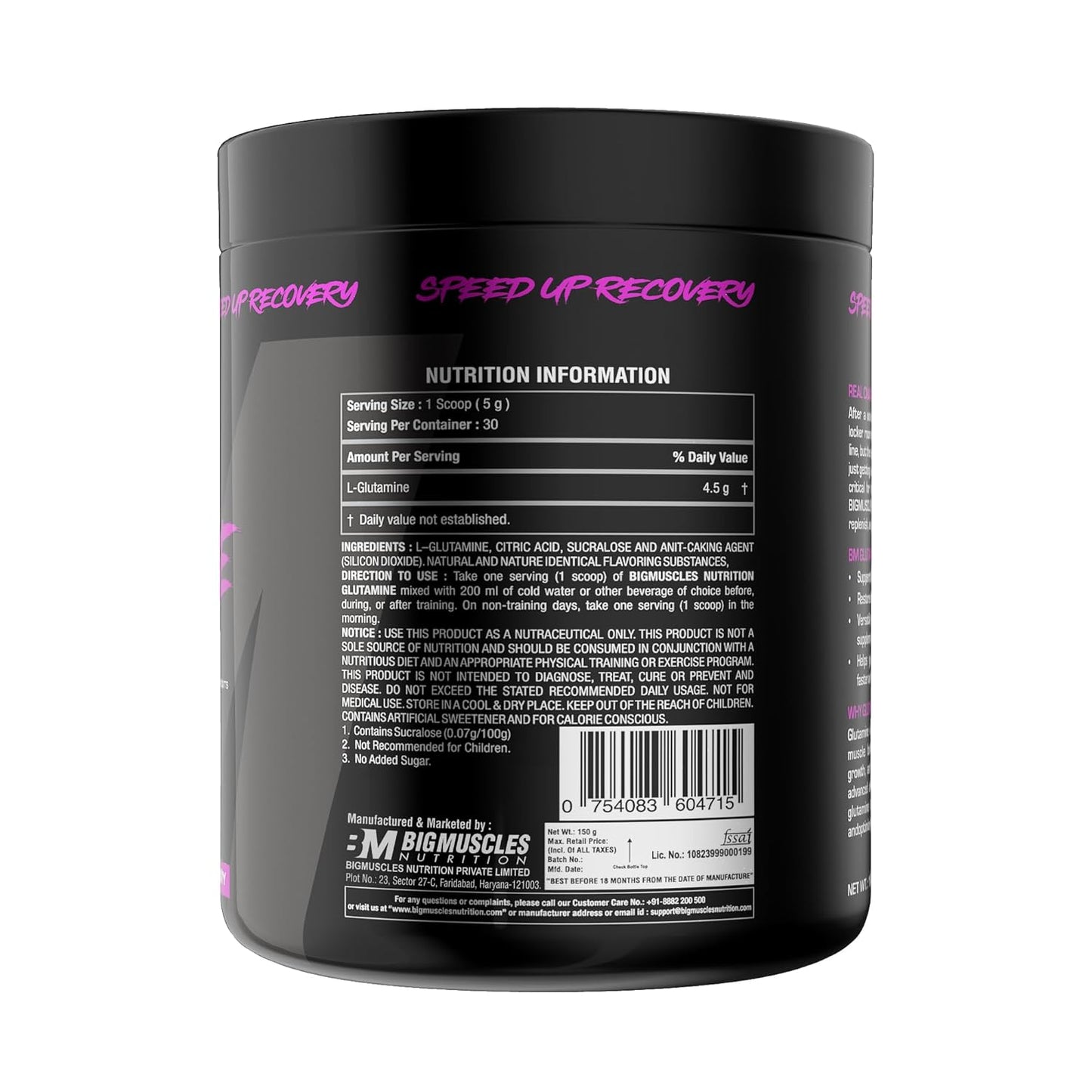 Bigmuscles Nutrition Glutamine Powder |150 Grams | 30 Servings