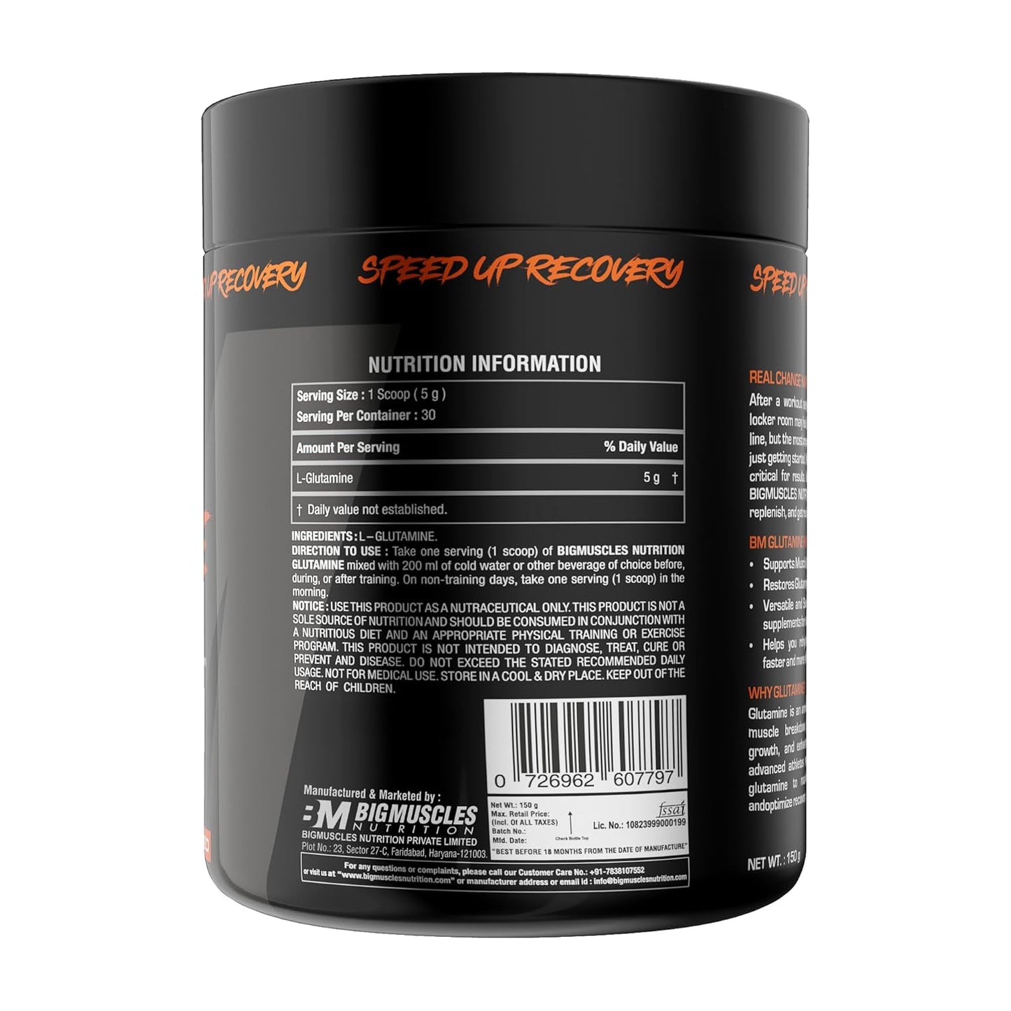 Bigmuscles Nutrition Glutamine Powder |150 Grams | 30 Servings