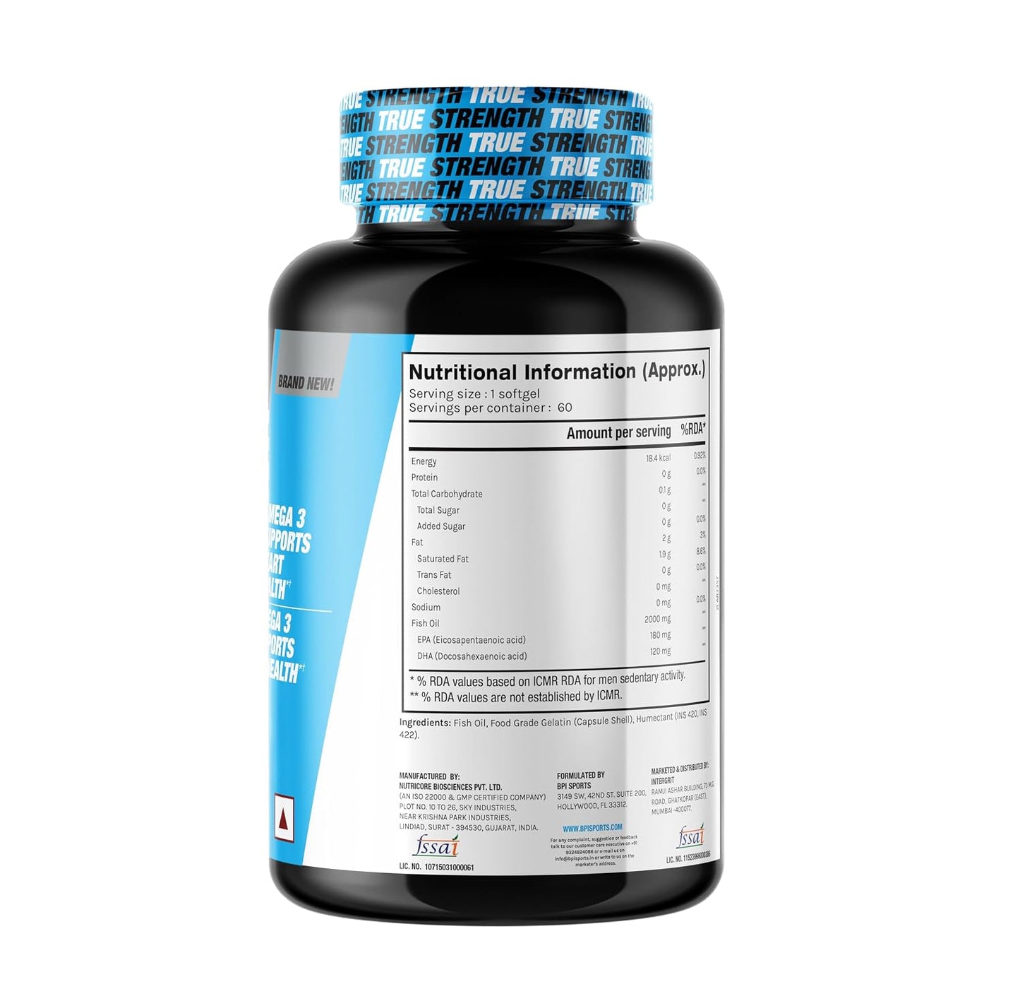 BPI Sports Omega 3 Fish Oil Softgels | 2000mg Fish Oil with EPA & DHA |Supports Heart Brain & Eye Health