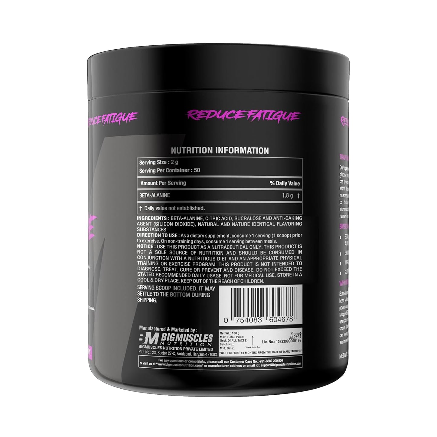 Bigmuscles Nutrition Beta-Alanine Powder [50 Servings] | Supports Increased Performance| Lean Mass Gains| Workout Capacity| Strength & Endurance