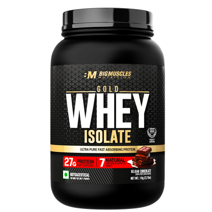 Bigmuscles Nutrition Gold Whey Isolate | 27g Whey Protein Isolate 90% | 7 Natural Ingredients Only | 0 Added Sugar | Clean Label Project Purity Award USA
