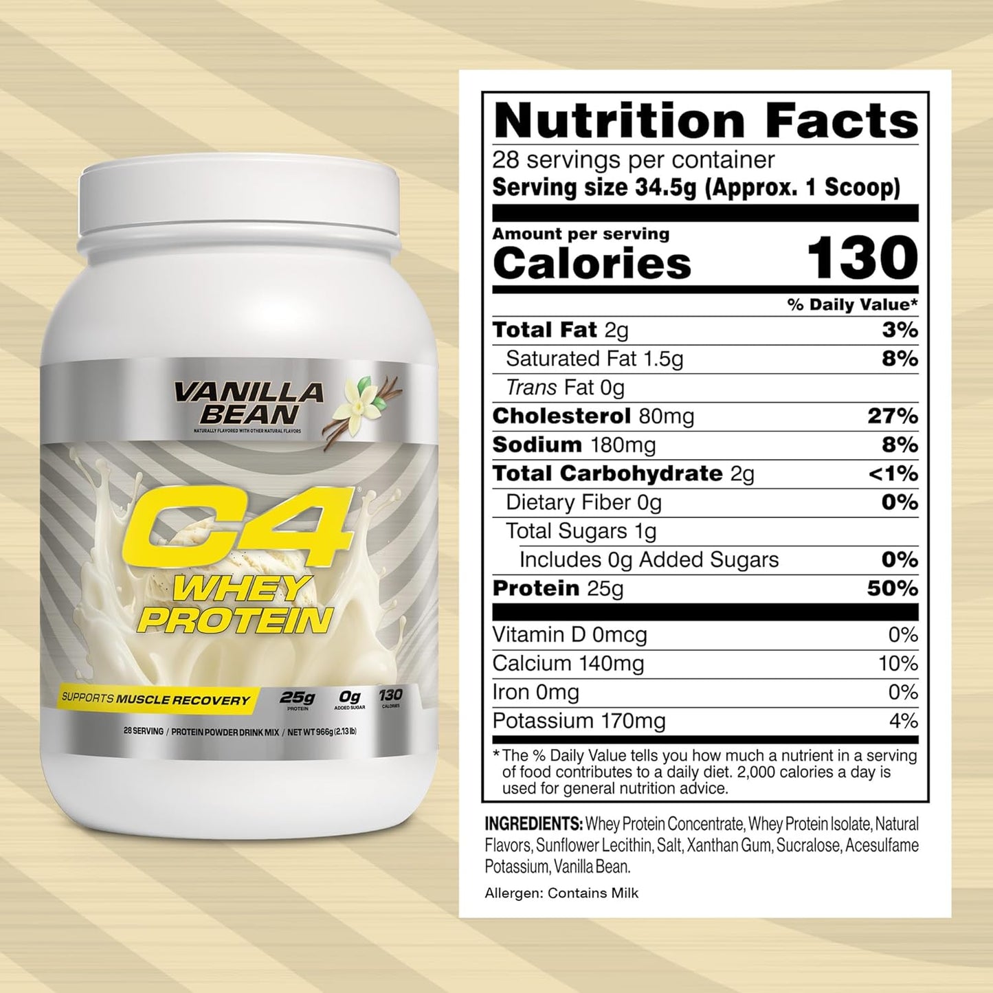 Cellucor C4 Whey Protein Powder | 25g Protein| 0g Added Sugar| 130 Calories Per Serving| Supports Muscle Recovery| Premium Whey for Post-Workout
