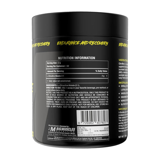 Bigmuscles Nutrition Citrulline Malate [50 Servings] |2000 mg | Pre Workout powder| Enhance Muscle Pumps | Improve Muscle Vascularity | Nitric Oxide Booster | Train Harder For Longer Hours