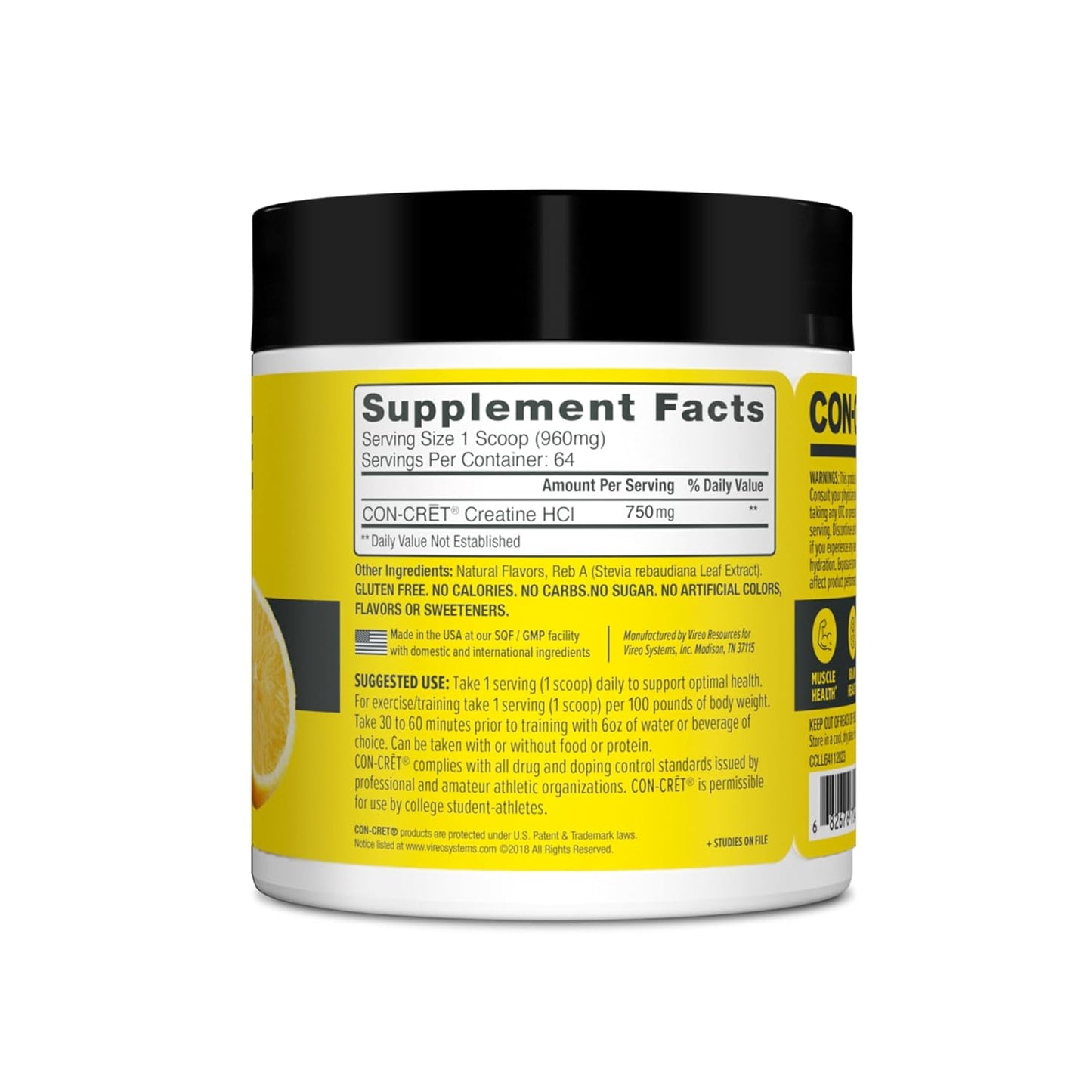 CON-CRET Concentrated Creatine | Pure Creatine HCL supports Muscle| Cognitive| Cellular Energy | USA Made & NSF Certified