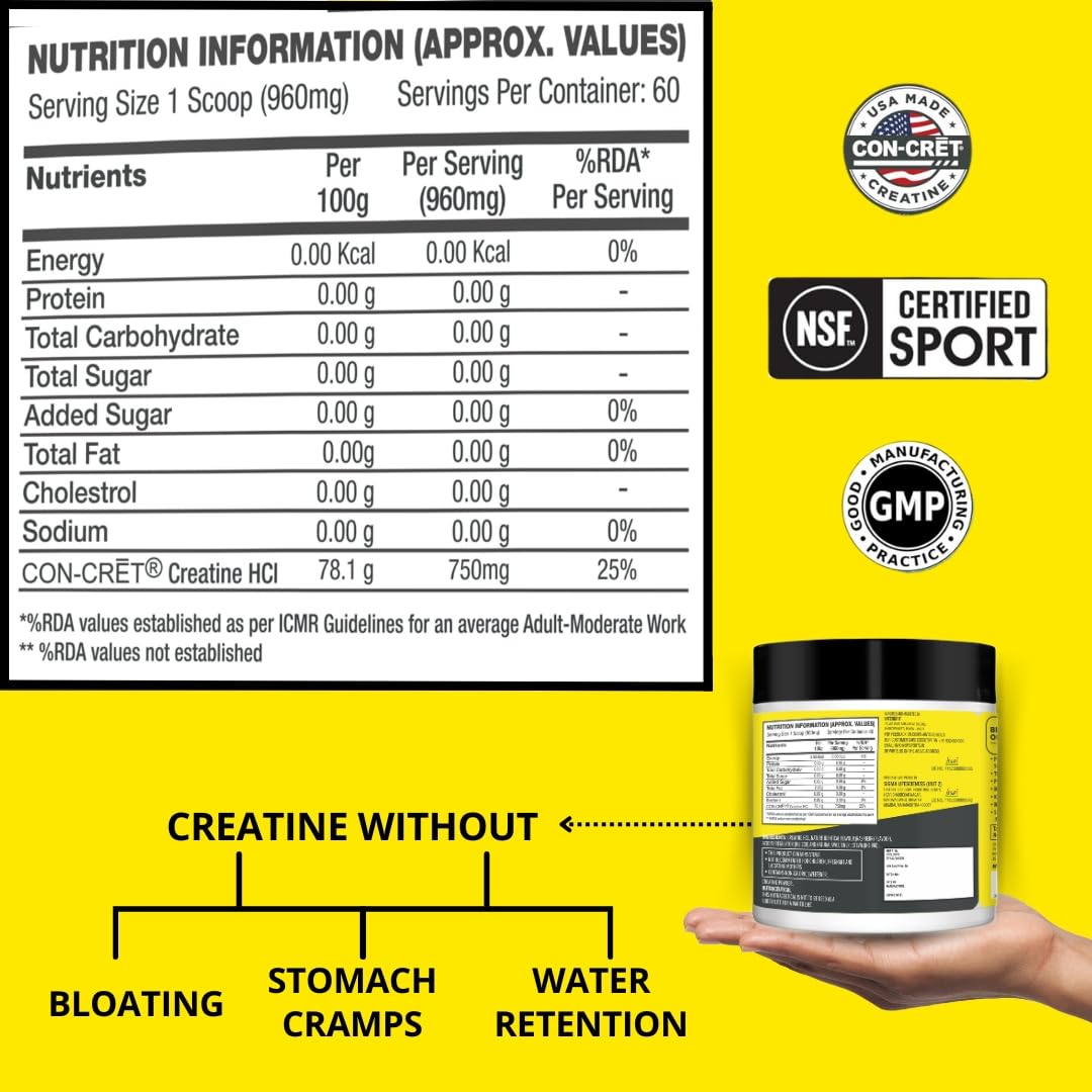 CON-CRET Concentrated Creatine | Pure Creatine HCL supports Muscle| Cognitive| Cellular Energy | USA Made & NSF Certified