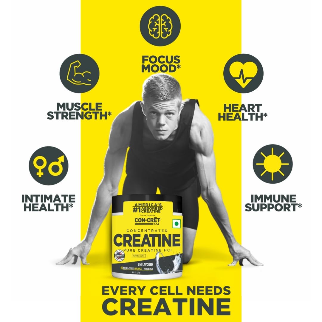 CON-CRET Concentrated Creatine | Pure Creatine HCL supports Muscle| Cognitive| Cellular Energy | USA Made & NSF Certified