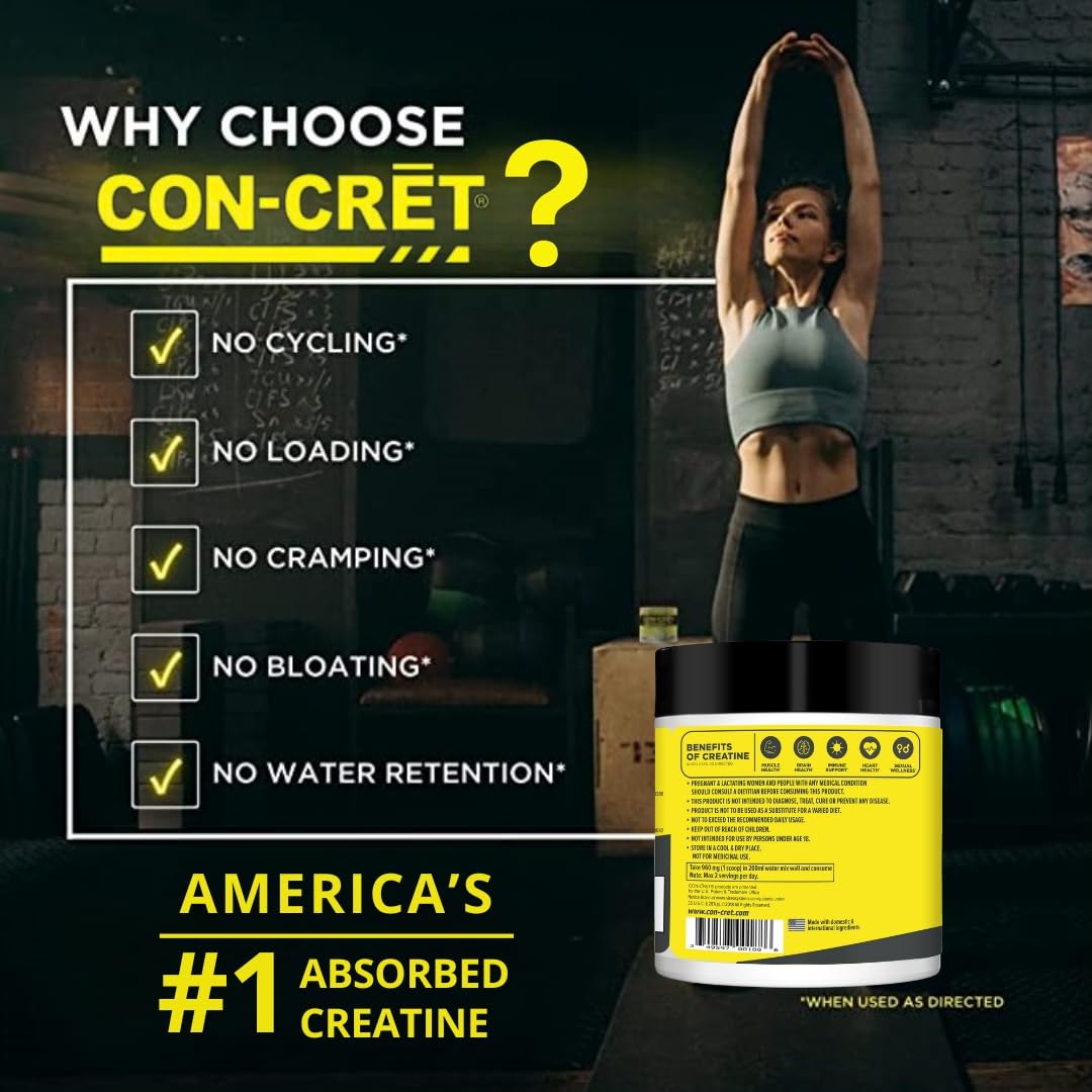 CON-CRET Concentrated Creatine | Pure Creatine HCL supports Muscle| Cognitive| Cellular Energy | USA Made & NSF Certified