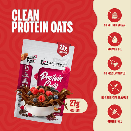 Doctors Choice High Protein Oats| 27g Protein Oatmeal | No Added Sugar | Gluten Free | High Fiber Healthy Breakfast Oats