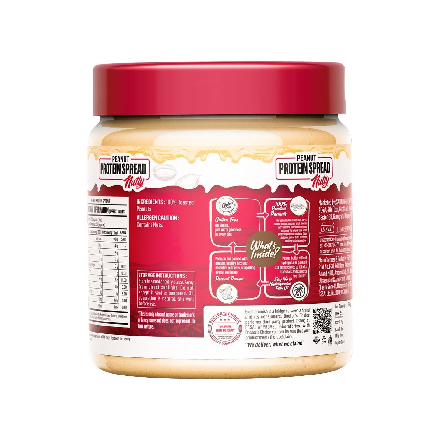 Doctors Choice High Protein Peanut Butter| Only Nuts |Gluten-Free| Zero Trans Fat| Vegan| Unsweetened Creamy