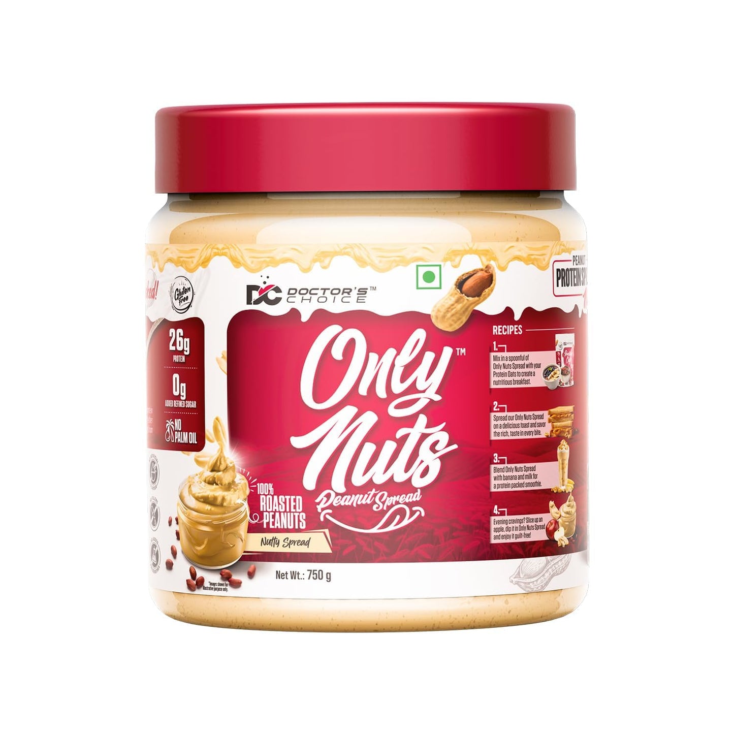 Doctors Choice High Protein Peanut Butter| Only Nuts |Gluten-Free| Zero Trans Fat| Vegan| Unsweetened Creamy