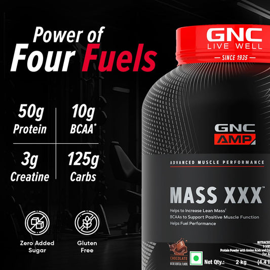 GNC Amp Mass Xxx Gainer Powder|Boosts Lean Muscle Gains|Amps Up Workout Results|50G Protein|10G Bcaa|127.5 G Carbs|3G Creatine