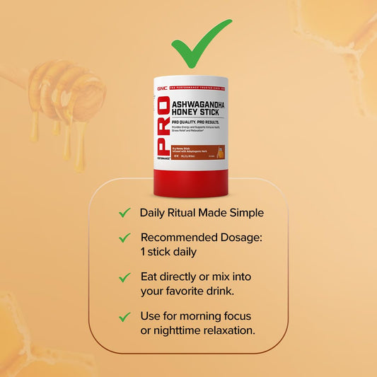 GNC Ashwagandha Honey Stick | Powerful Ayurvedic Adaptogen Formulation for Stress Relief| Energy & Recovery | With Ashwagandha & Honey |Caffeine-Free | Vegetarian