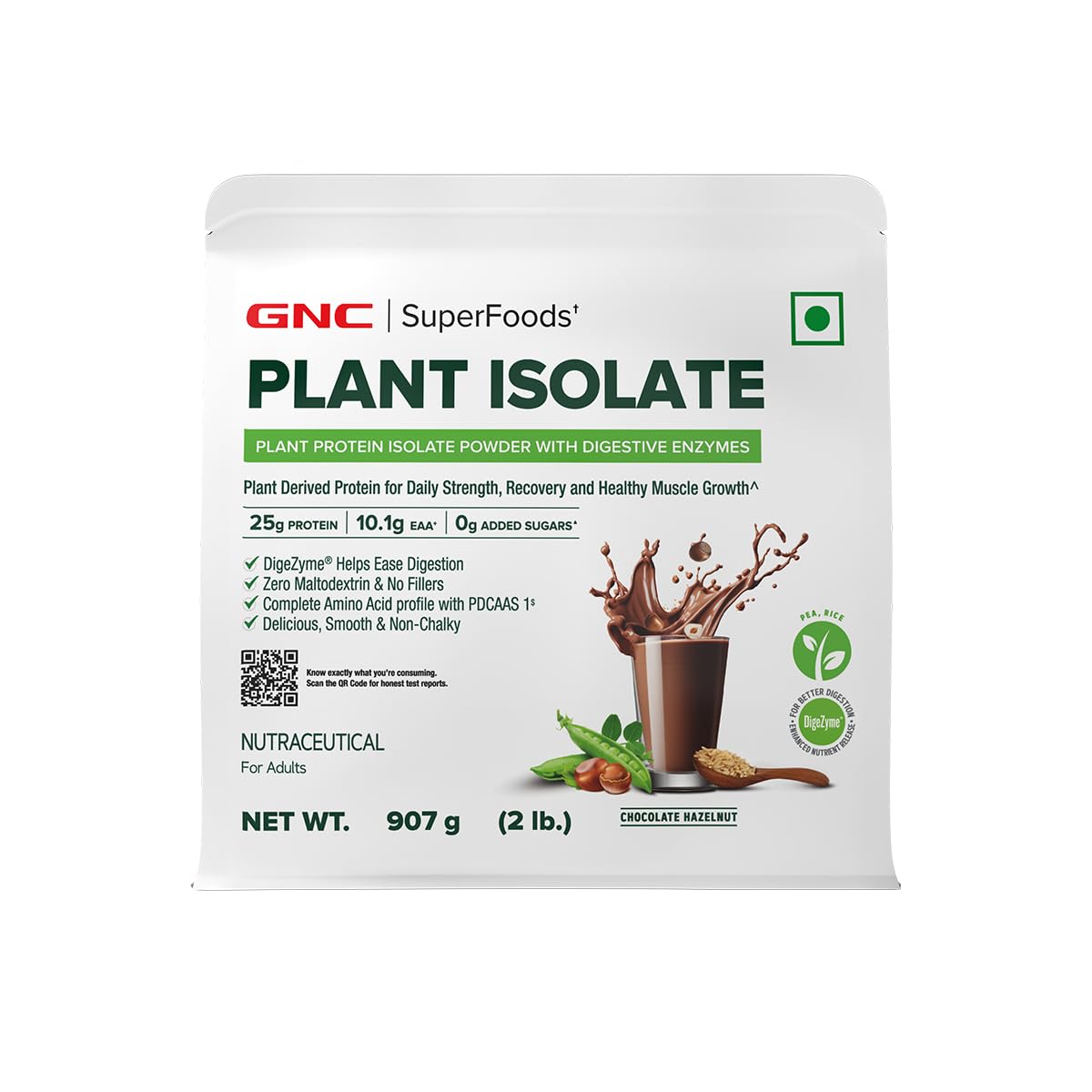 GNC Plant Protein Isolate Powder | 25g Protein Complete Amino Acid Profile with PDCAAS 1 Score | DigeZyme® Enzymes | Vegan| Soy-Free| Lactose-Free| Gluten-Free | No Added Sugar | Easy Digestion| Delicious & Non-Chalky