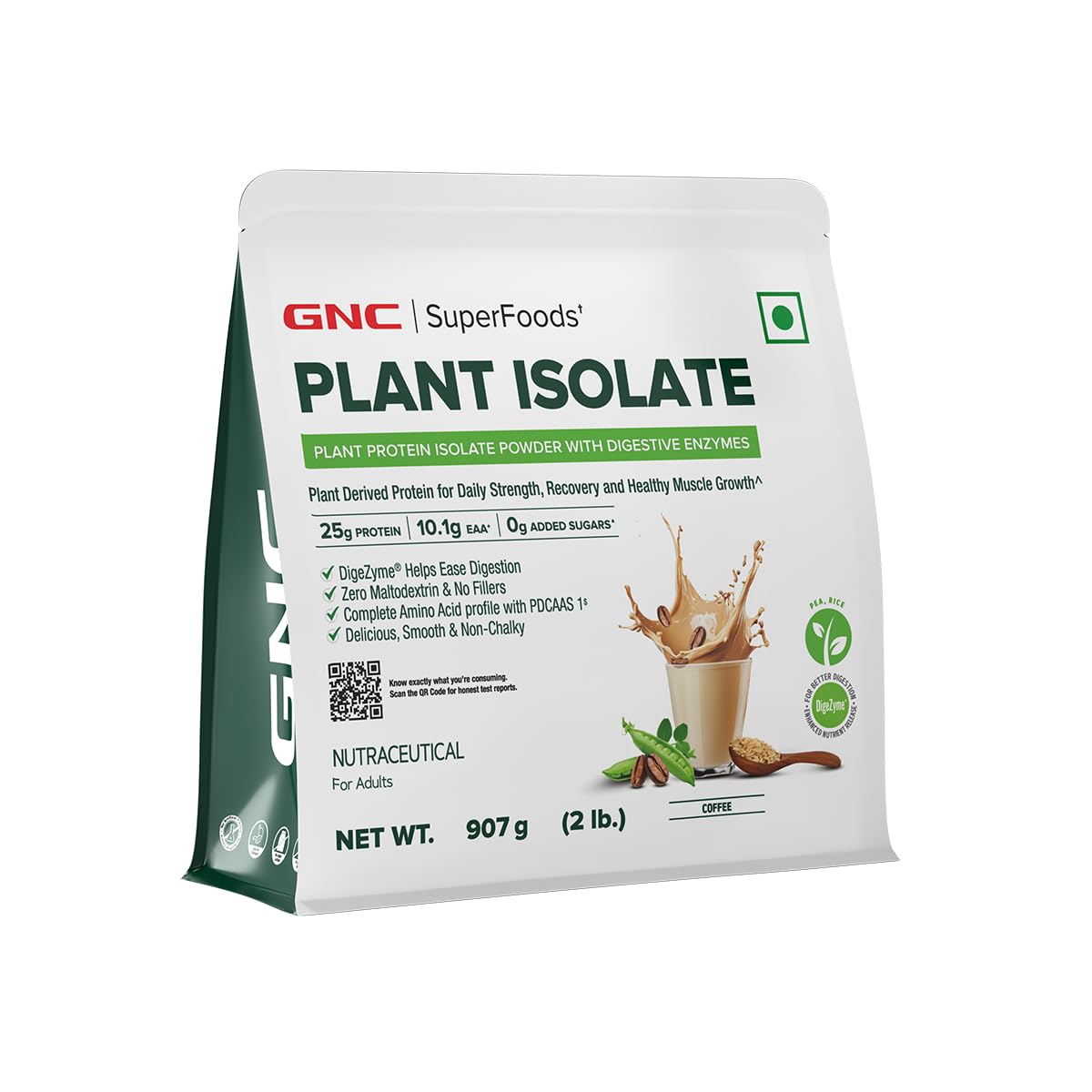 GNC Plant Protein Isolate Powder | 25g Protein Complete Amino Acid Profile with PDCAAS 1 Score | DigeZyme® Enzymes | Vegan| Soy-Free| Lactose-Free| Gluten-Free | No Added Sugar | Easy Digestion| Delicious & Non-Chalky