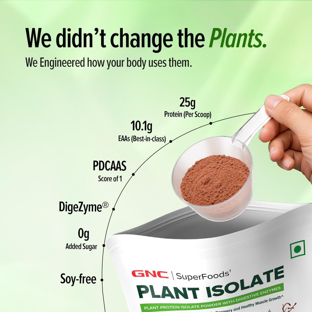 GNC Plant Protein Isolate Powder | 25g Protein Complete Amino Acid Profile with PDCAAS 1 Score | DigeZyme® Enzymes | Vegan| Soy-Free| Lactose-Free| Gluten-Free | No Added Sugar | Easy Digestion| Delicious & Non-Chalky