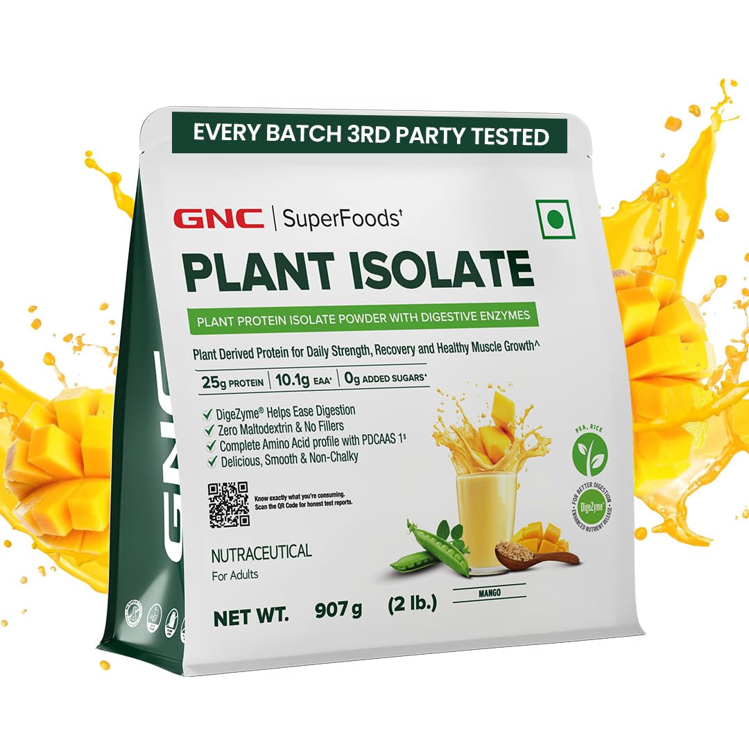 GNC Plant Protein Isolate Powder | 25g Protein Complete Amino Acid Profile with PDCAAS 1 Score | DigeZyme® Enzymes | Vegan| Soy-Free| Lactose-Free| Gluten-Free | No Added Sugar | Easy Digestion| Delicious & Non-Chalky
