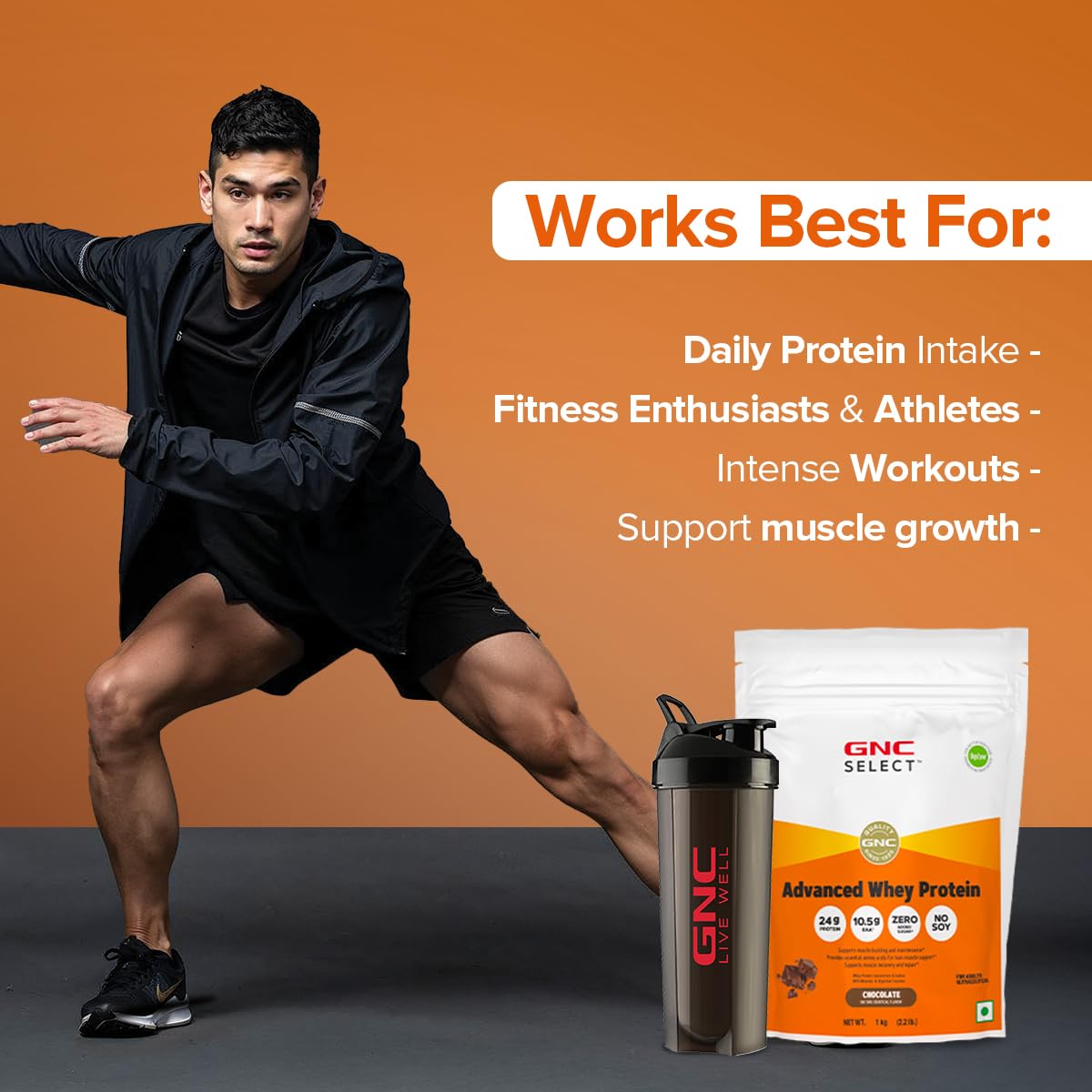 GNC Select Advanced | 24g Whey Protein & 10.5g EAAs | Isolate & Concentrate Blend Sourced from Indian Dairies | Zero Added Sugar | No Soy | Supports Muscle Growth| Recovery & Strength | Enhanced with DigeZyme® for Better Digestion & Easy Absorption