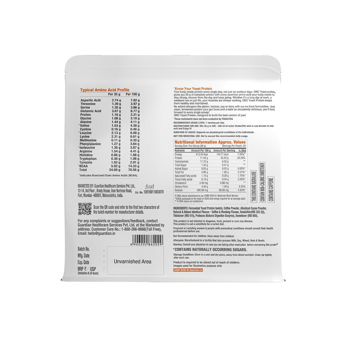 GNC Select Fermented Yeast Protein | 25g Protein| 5g BCAAs | Fermentation-Grown | Added Protease | Non-Dairy| 100% Veg| No Added Sugar | Digestive Support