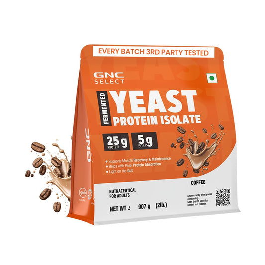 GNC Select Fermented Yeast Protein | 25g Protein| 5g BCAAs | Fermentation-Grown | Added Protease | Non-Dairy| 100% Veg| No Added Sugar | Digestive Support