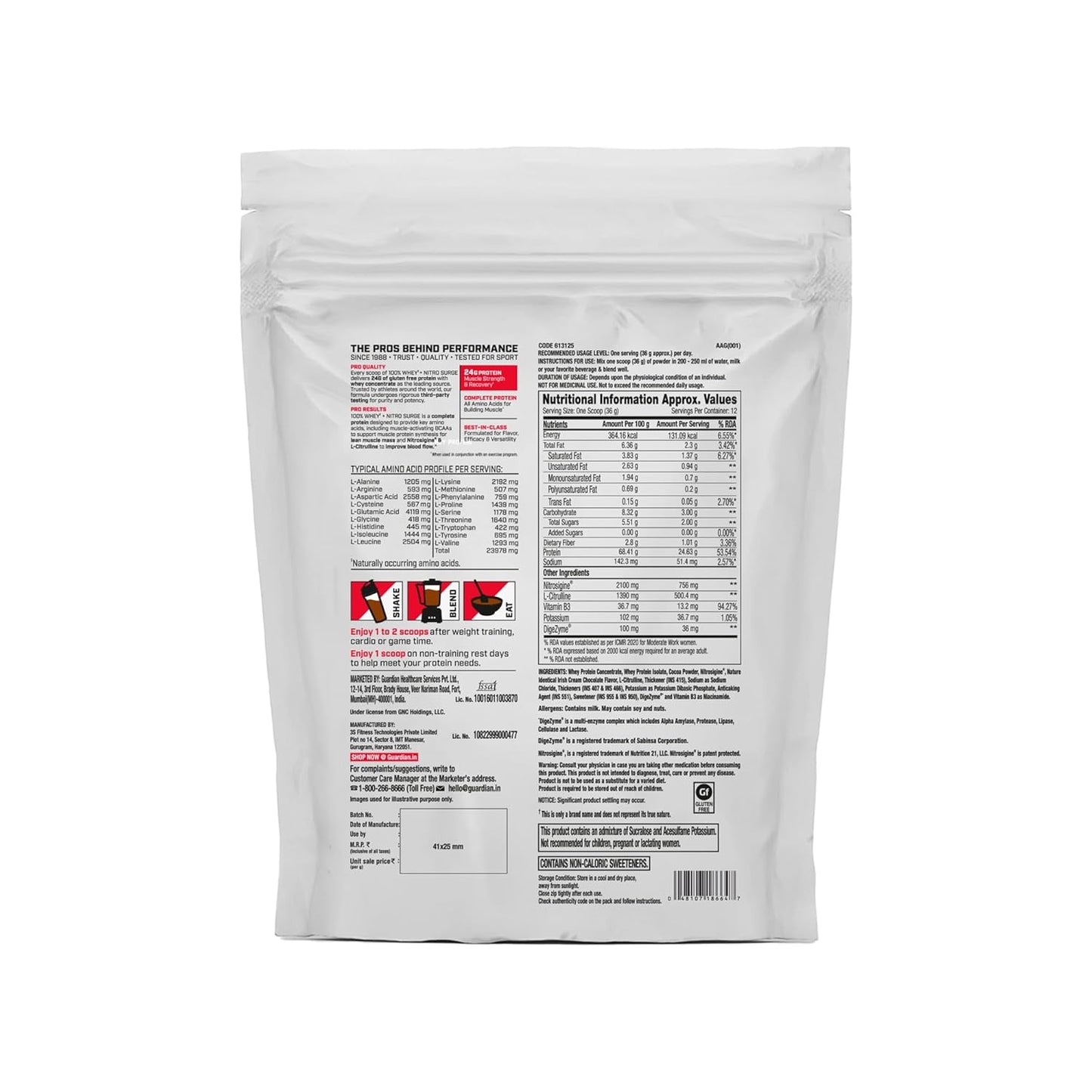 GNC 100% Whey + Nitro Surge| 24g Protein| Cardio Protect Formula| 756mg Nitrosigine| 500mg L-Citrulline for Muscle Recovery, Endurance & Heart Health | Chocolate