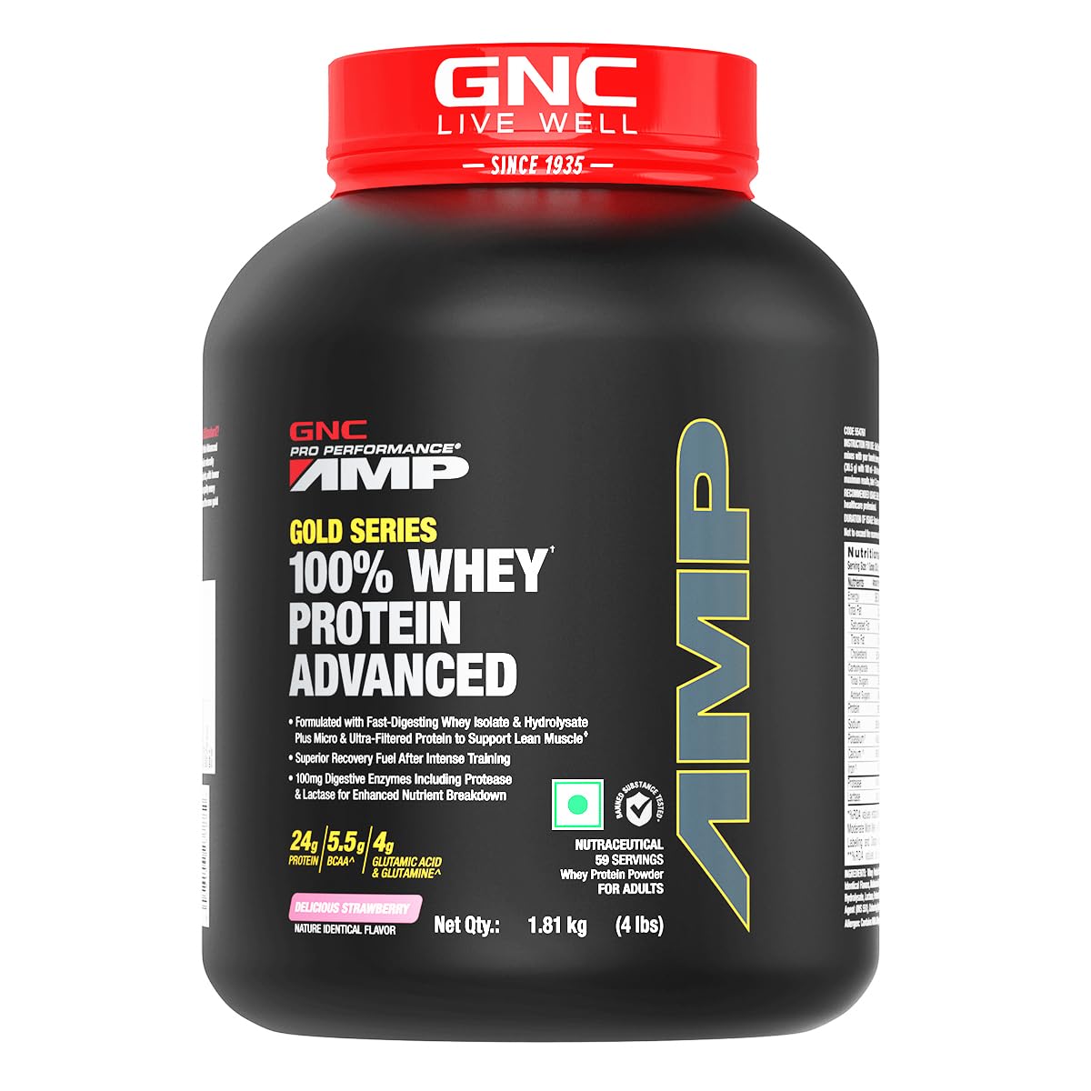 GNC AMP Gold Series Whey Protein Advanced |Lean Muscle Gains | Intense Workout | Informed Choice Certified | 24g Protein | 5.5g BCAA | 4g Glutamine | Formulated In USA