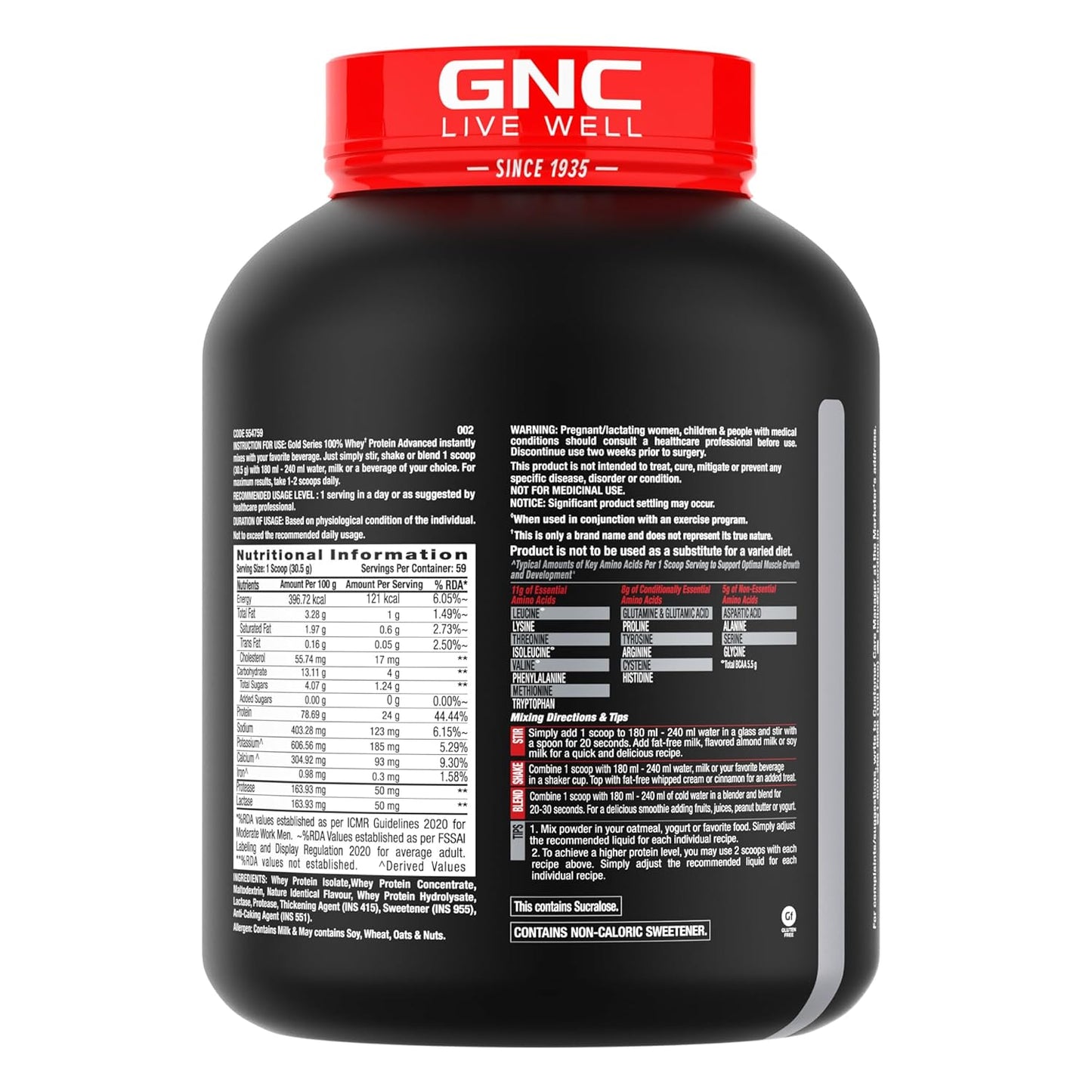 GNC AMP Gold Series Whey Protein Advanced |Lean Muscle Gains | Intense Workout | Informed Choice Certified | 24g Protein | 5.5g BCAA | 4g Glutamine | Formulated In USA