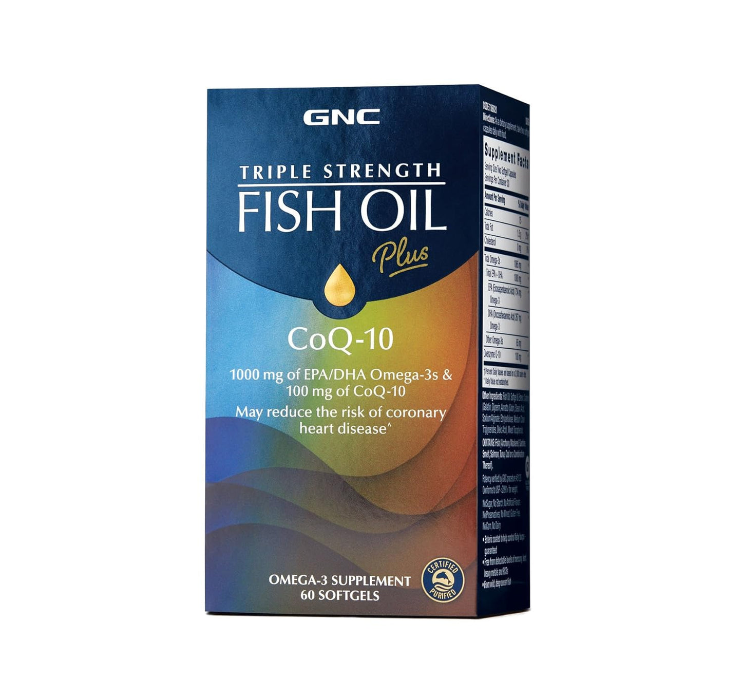 GNC Triple Strength Fish Oil 1400 + CoQ10 Enteric Coated to Control Fishy Burps | 60 Softgels