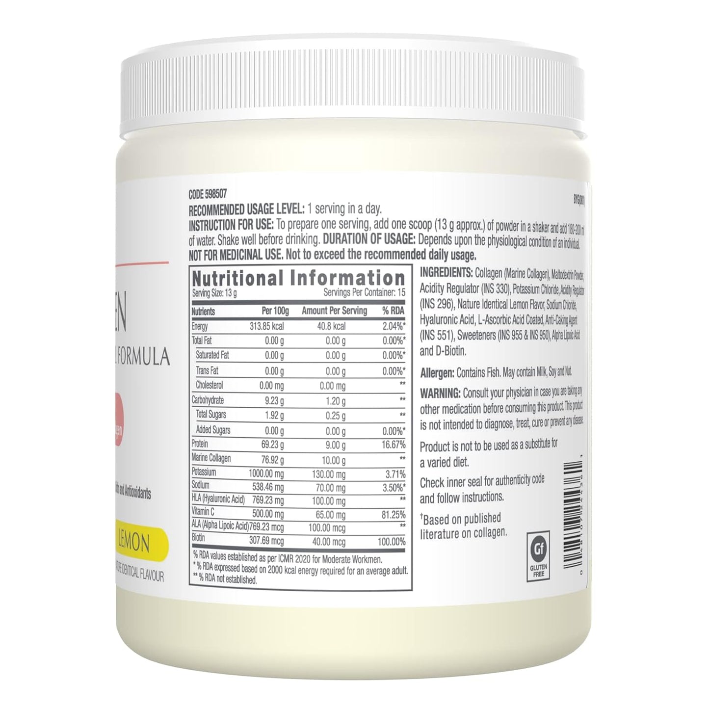 GNC Marine Collagen | India's Only 10g Clinically Proven Collagen | 200g | For Radiant & Youthful Skin| Reduces Fine Lines & Wrinkles| Added Hyaluronic Acid|Biotin & Vitamin C