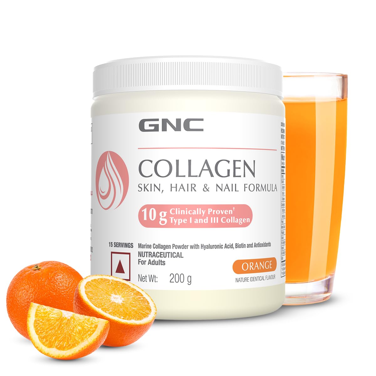 GNC Marine Collagen | India's Only 10g Clinically Proven Collagen | 200g | For Radiant & Youthful Skin| Reduces Fine Lines & Wrinkles| Added Hyaluronic Acid|Biotin & Vitamin C