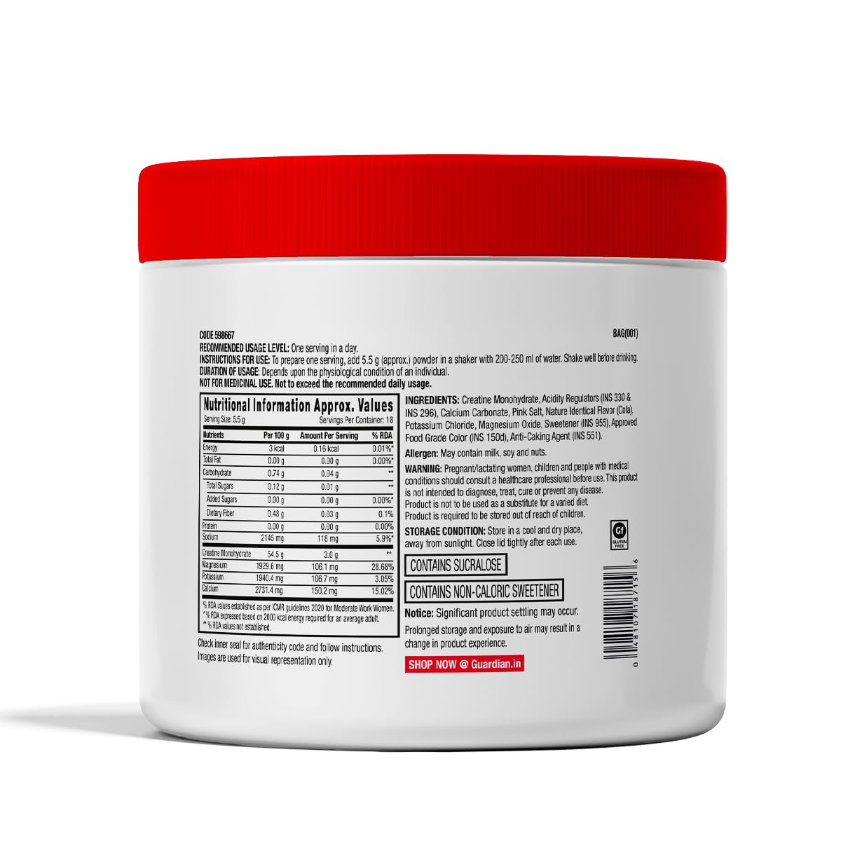 GNC Creatine+ Electrolytes | 3g Creatine Monohydrate + Sodium, Potassium, Calcium, Magnesium | Boosts Muscle Growth| Hydration| Energy & Recovery | Zero Sugar | 100% Veg